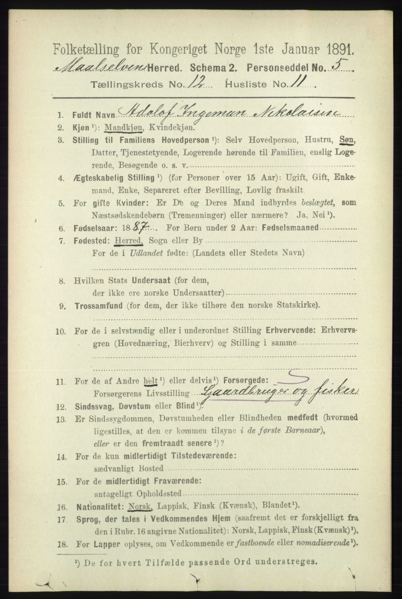 RA, 1891 census for 1924 Målselv, 1891, p. 3861
