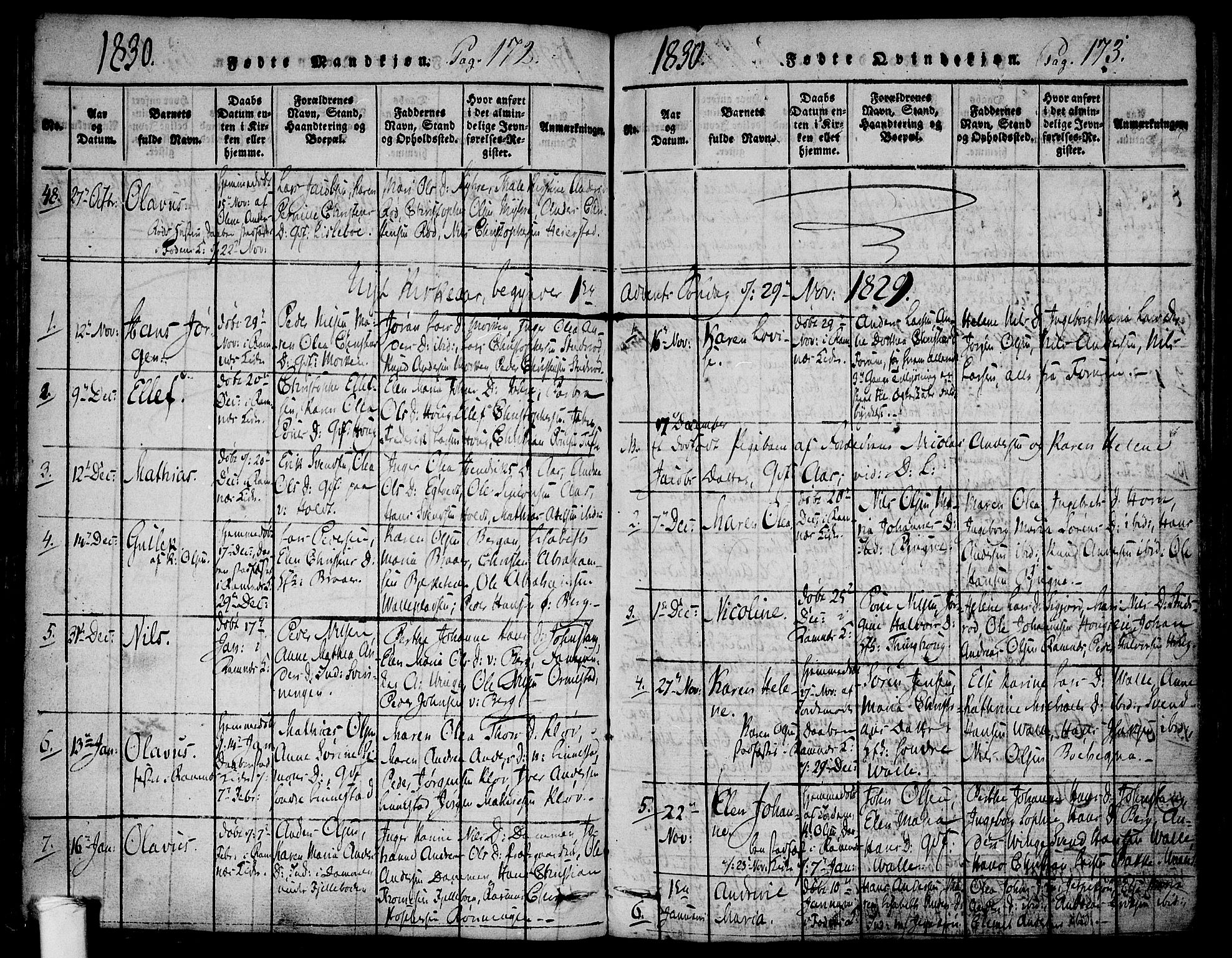 Ramnes kirkebøker, AV/SAKO-A-314/F/Fa/L0004: Parish register (official) no. I 4, 1813-1840, p. 172-173