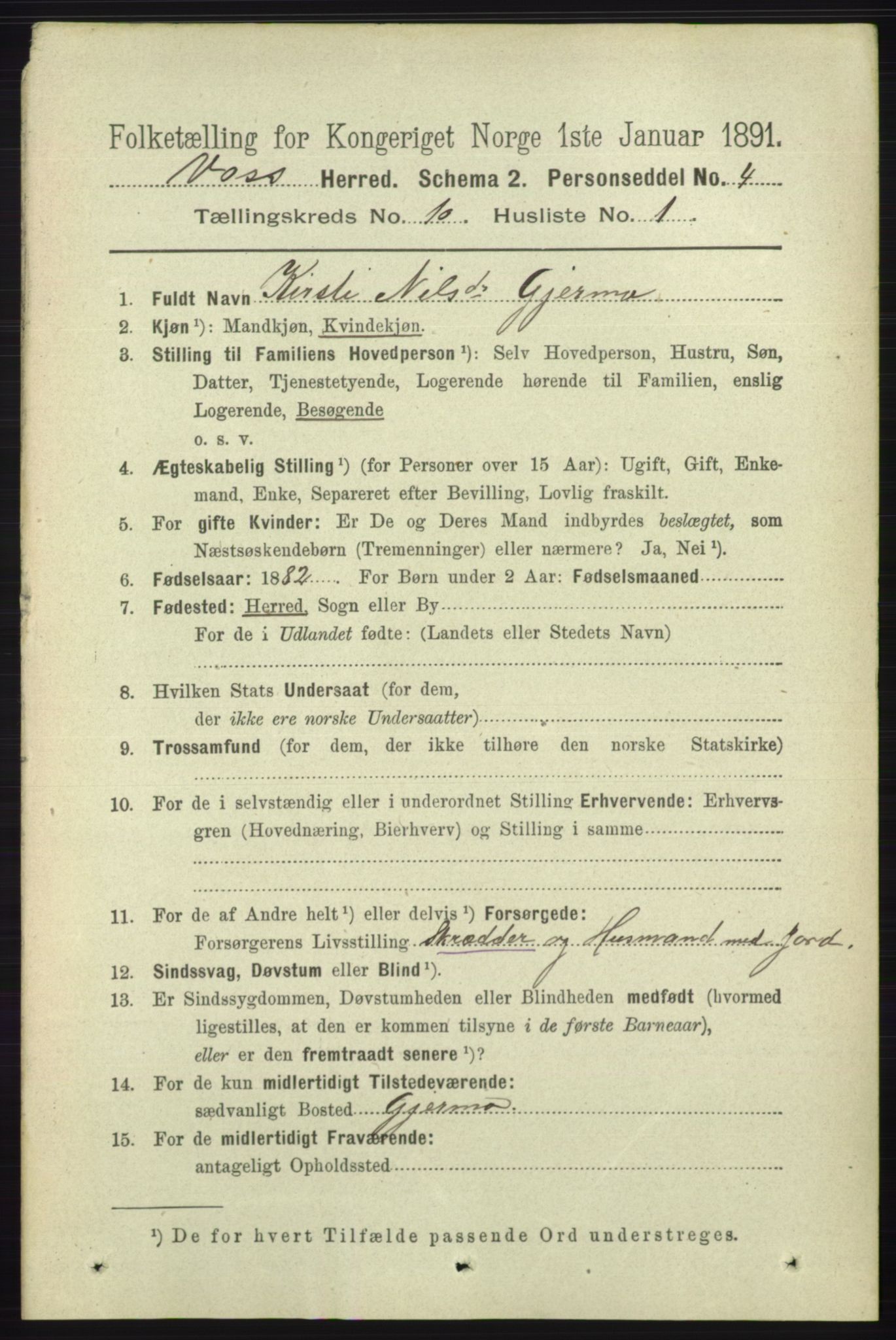 RA, 1891 census for 1235 Voss, 1891, p. 5213