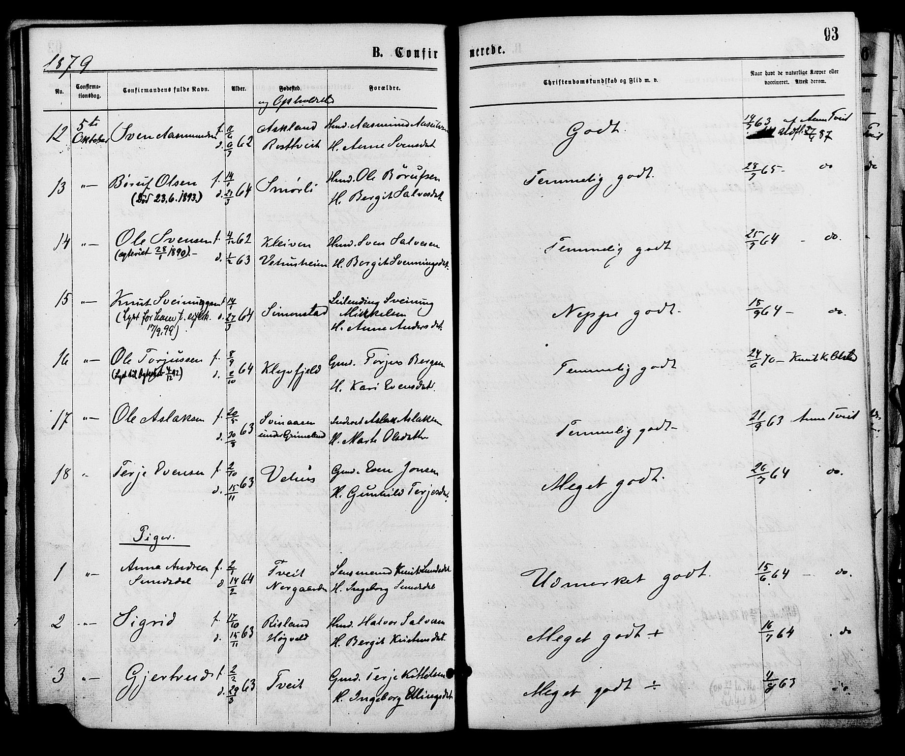 Åmli sokneprestkontor, AV/SAK-1111-0050/F/Fa/Fac/L0009: Parish register (official) no. A 9 /1, 1869-1884, p. 93