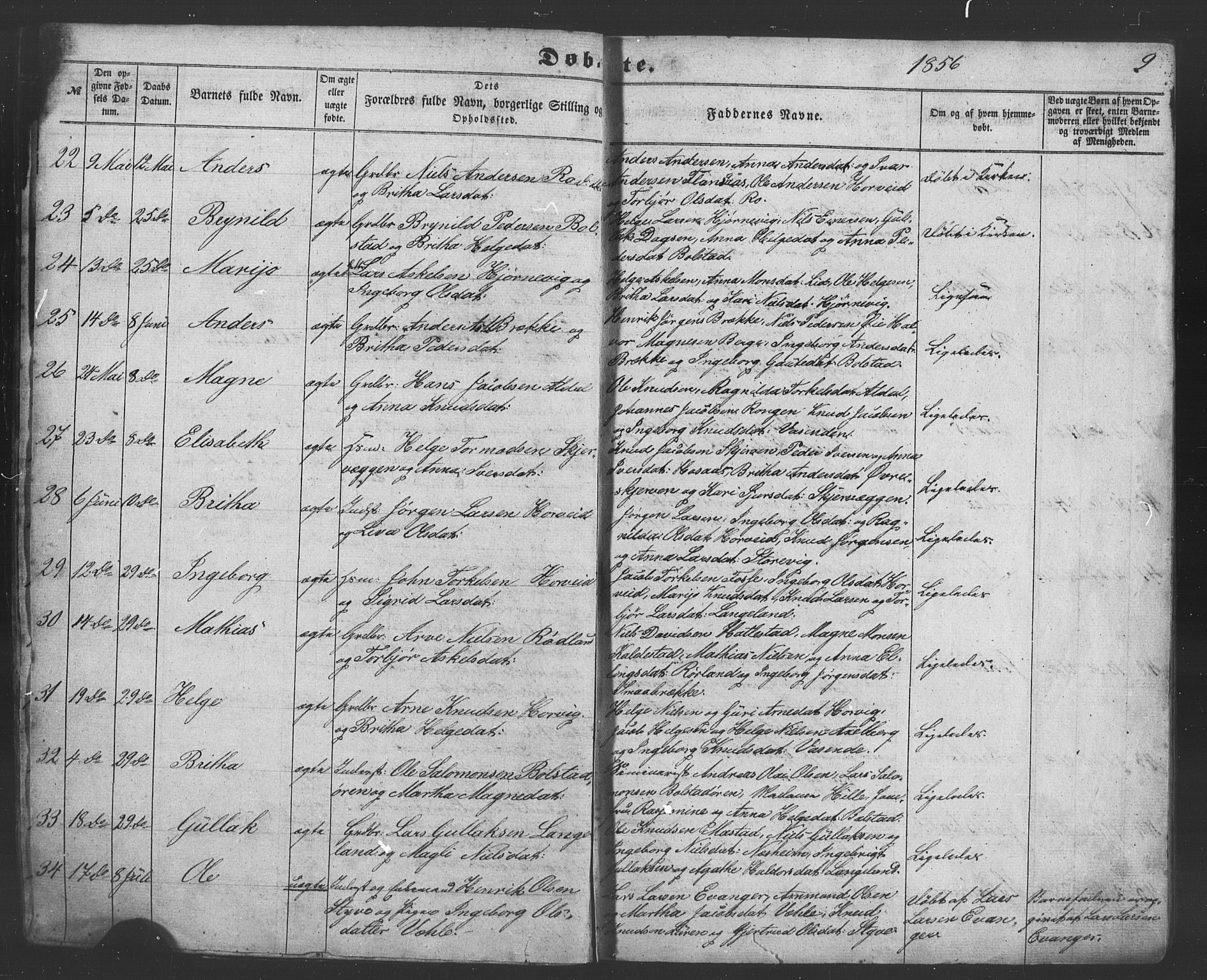 Evanger sokneprestembete, AV/SAB-A-99924: Parish register (copy) no. A 1, 1855-1864, p. 9