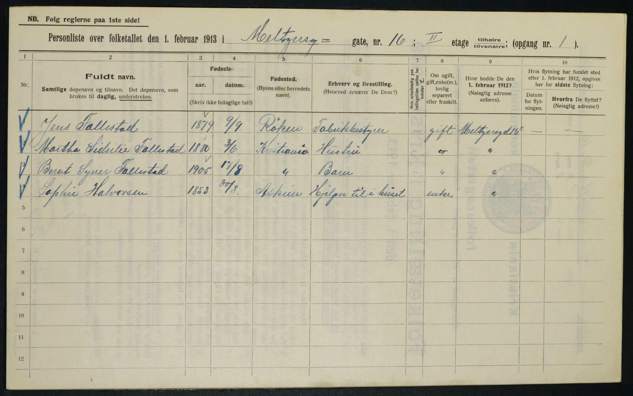 OBA, Municipal Census 1913 for Kristiania, 1913, p. 65219