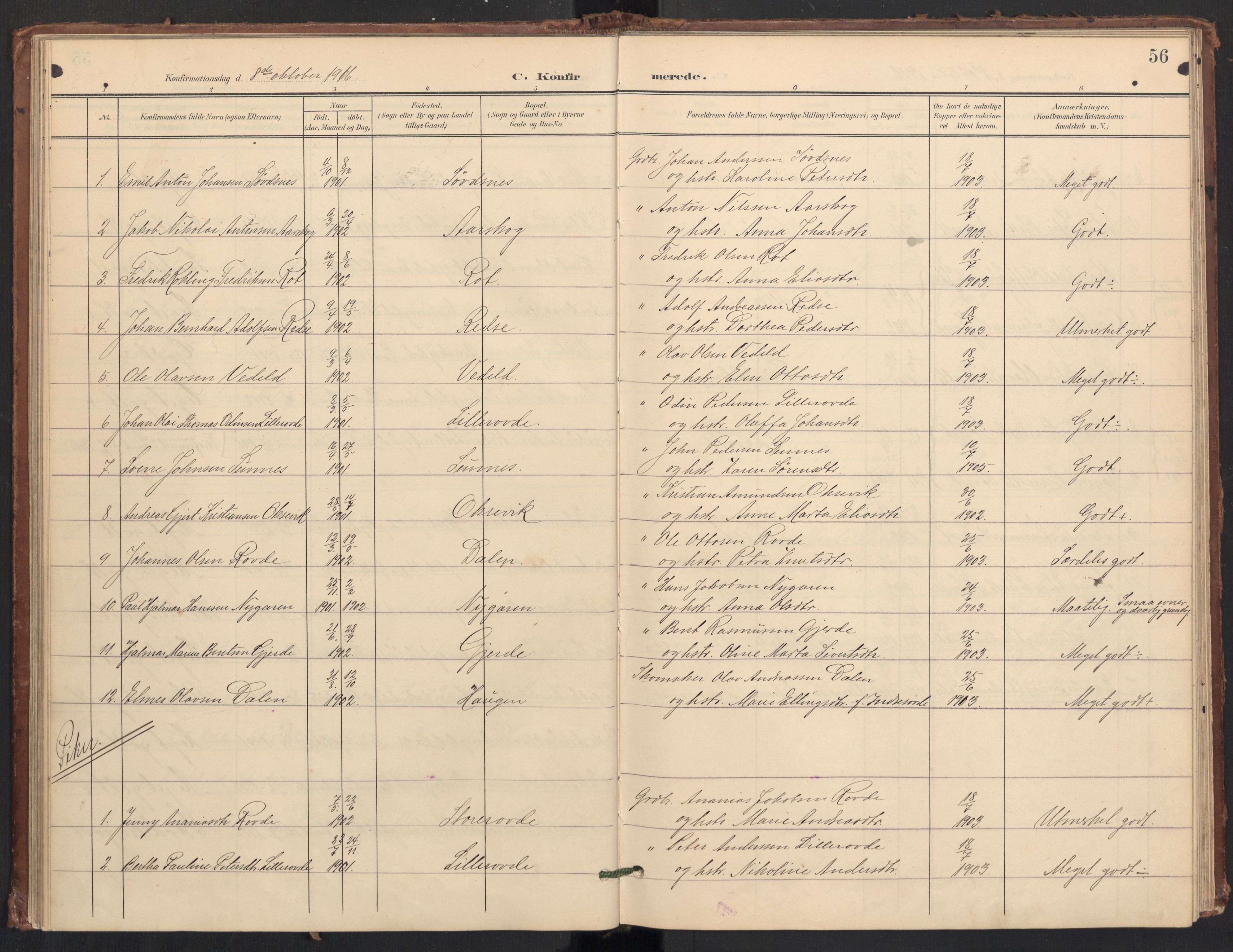 Ministerialprotokoller, klokkerbøker og fødselsregistre - Møre og Romsdal, SAT/A-1454/504/L0057: Parish register (official) no. 504A04, 1902-1919, p. 56