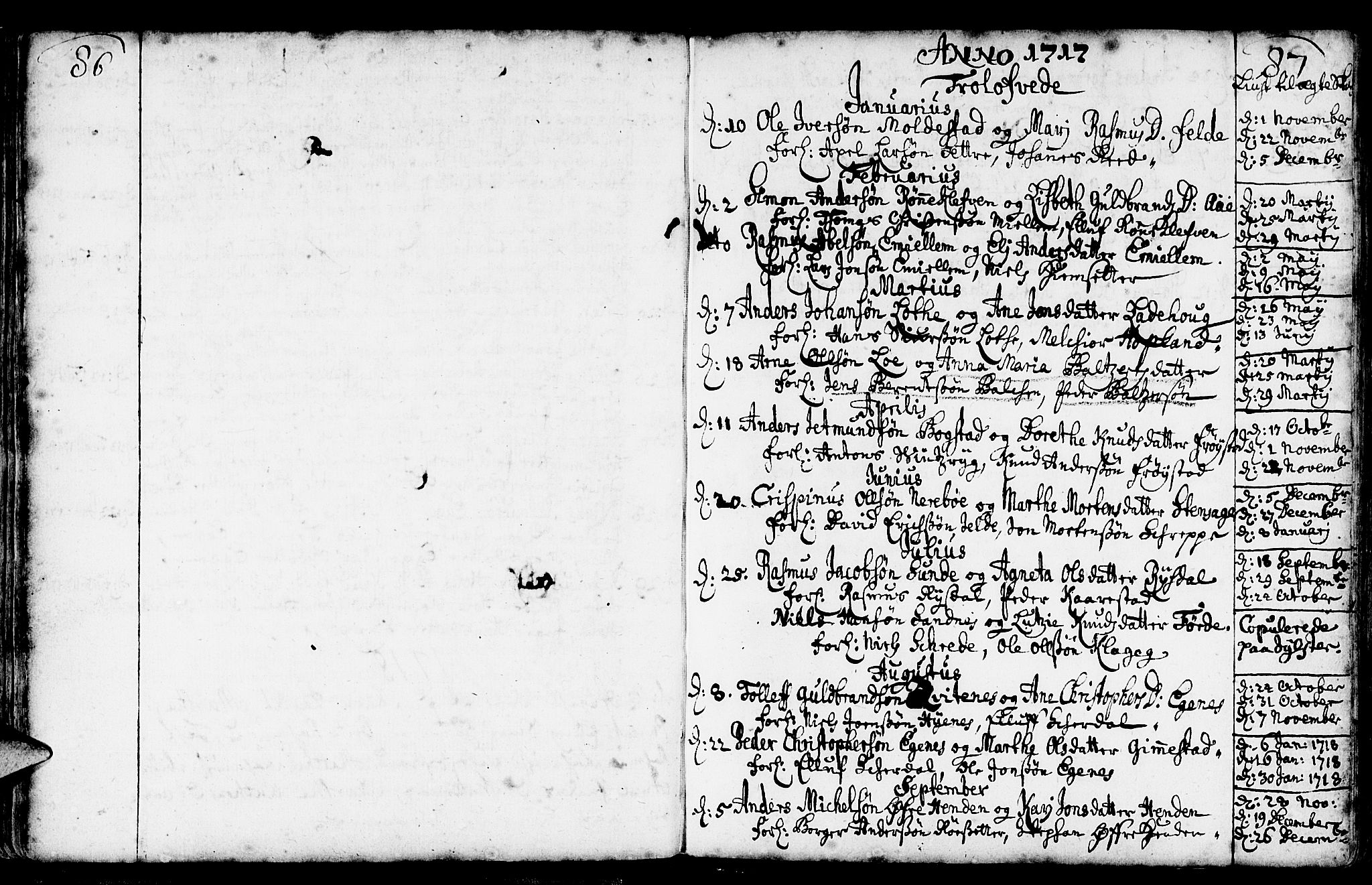 Gloppen sokneprestembete, AV/SAB-A-80101/H/Haa/Haaa/L0002: Parish register (official) no. A 2, 1712-1735, p. 86-87