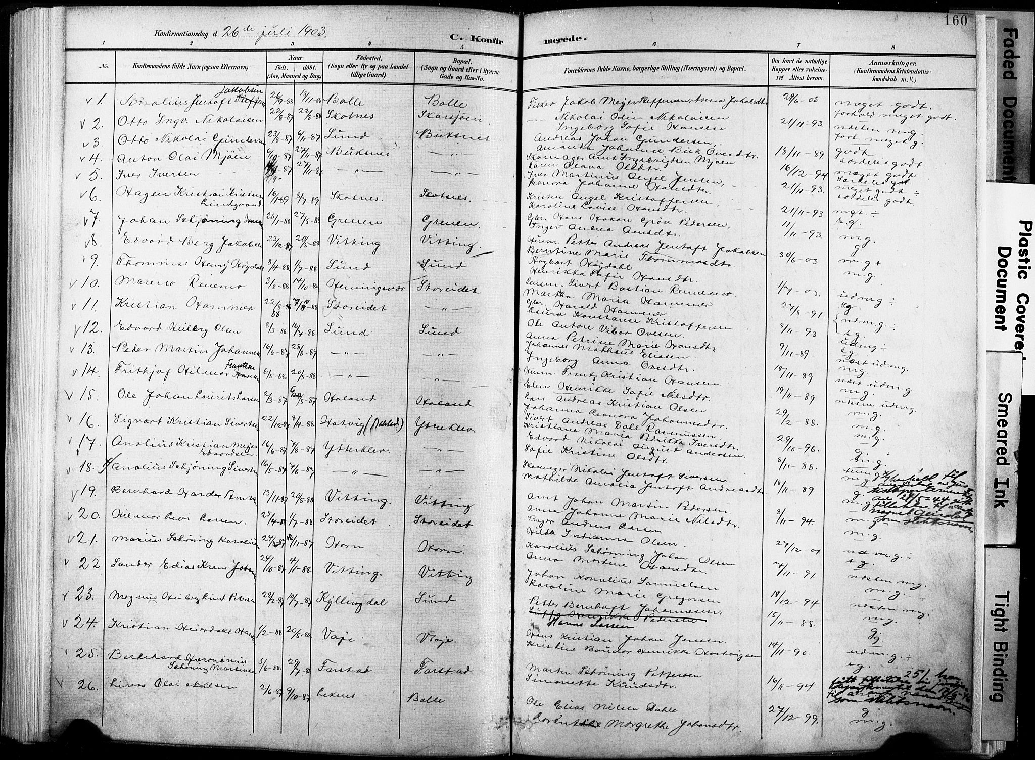 Ministerialprotokoller, klokkerbøker og fødselsregistre - Nordland, AV/SAT-A-1459/881/L1151: Parish register (official) no. 881A04, 1899-1907, p. 160