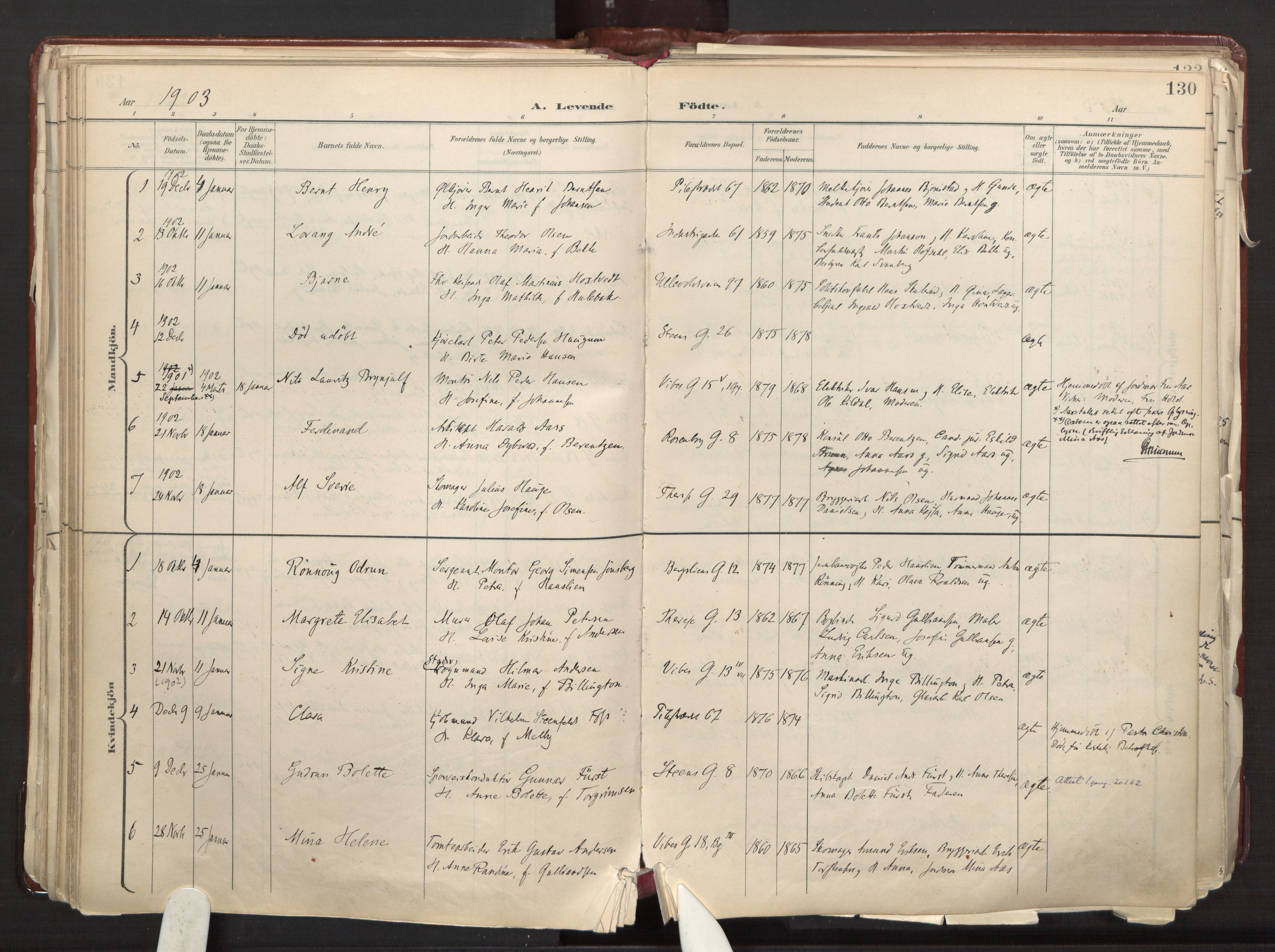 Fagerborg prestekontor Kirkebøker, AV/SAO-A-10844/F/Fa/L0001: Parish register (official) no. 1, 1898-1909, p. 130