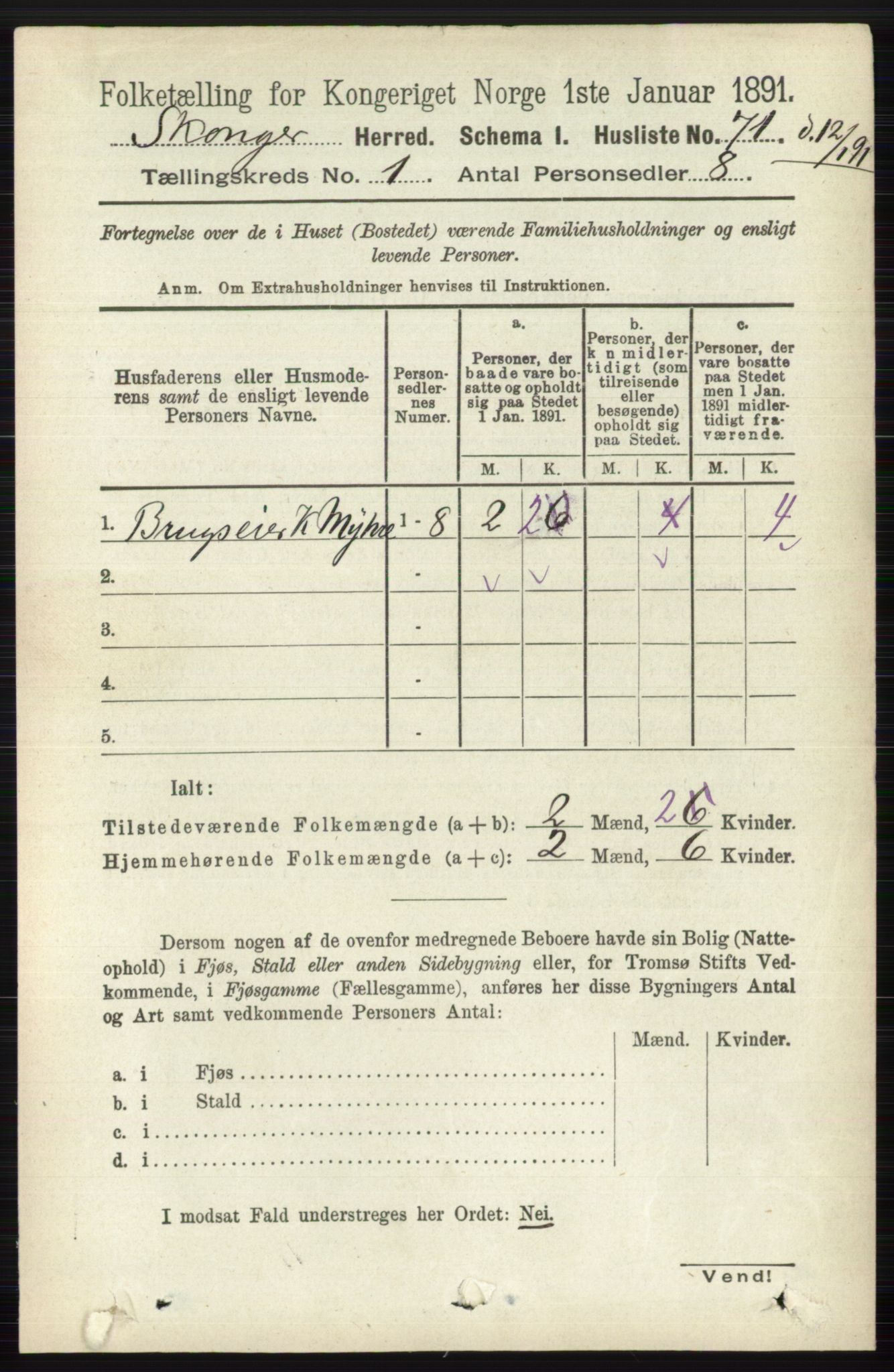 RA, 1891 census for 0712 Skoger, 1891, p. 93