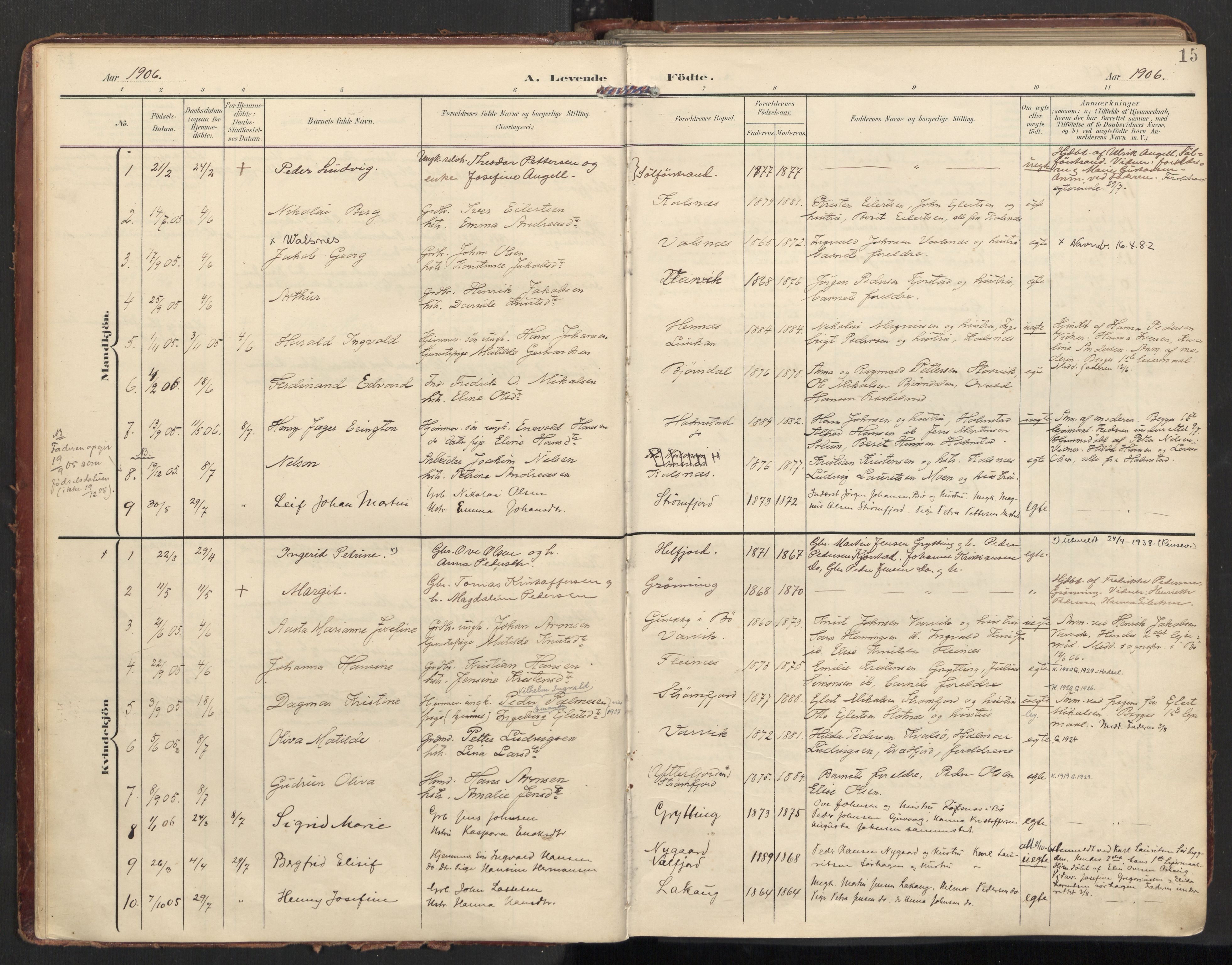 Ministerialprotokoller, klokkerbøker og fødselsregistre - Nordland, SAT/A-1459/890/L1287: Parish register (official) no. 890A02, 1903-1915, p. 15