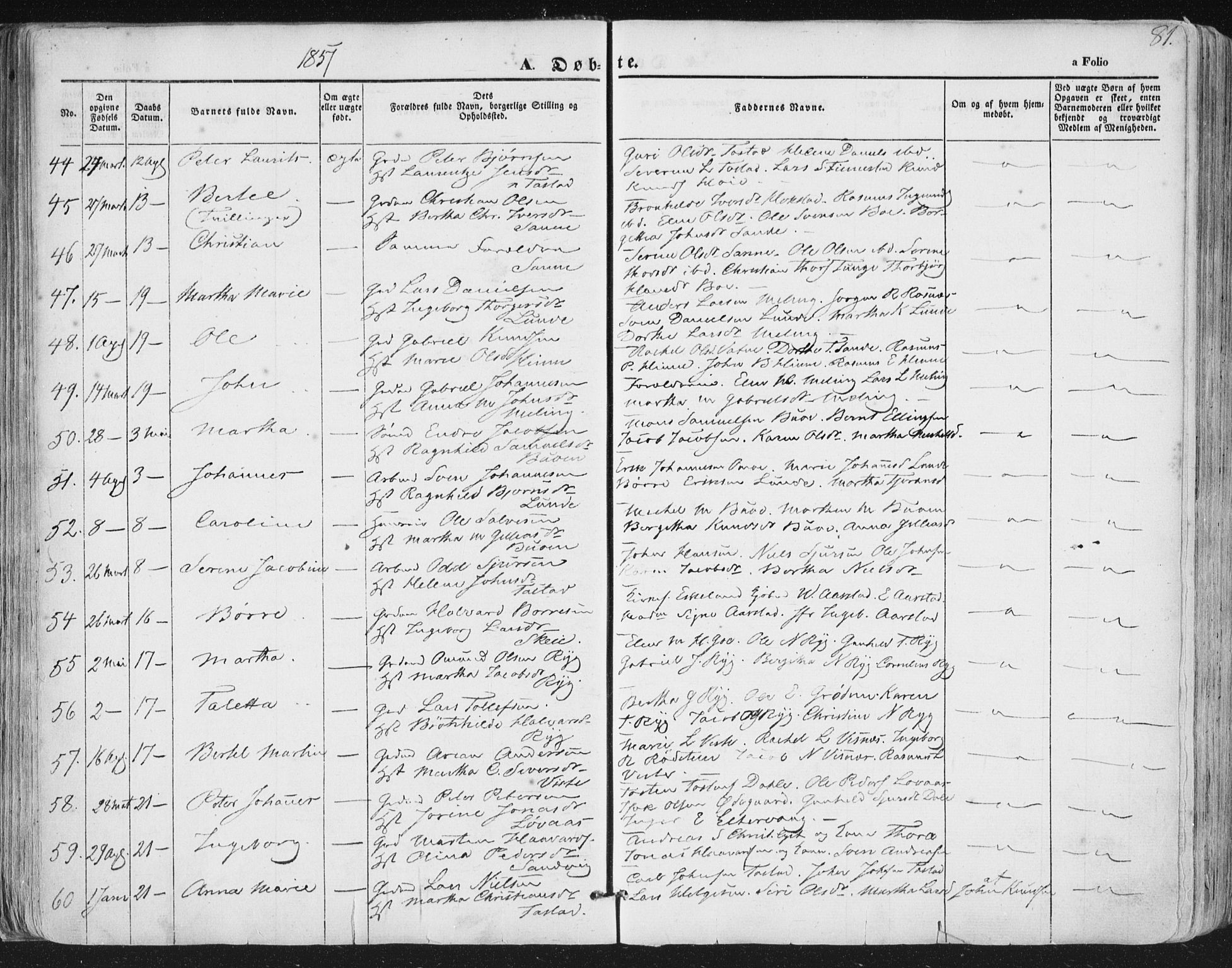 Hetland sokneprestkontor, AV/SAST-A-101826/30/30BA/L0002: Parish register (official) no. A 2, 1849-1869, p. 81