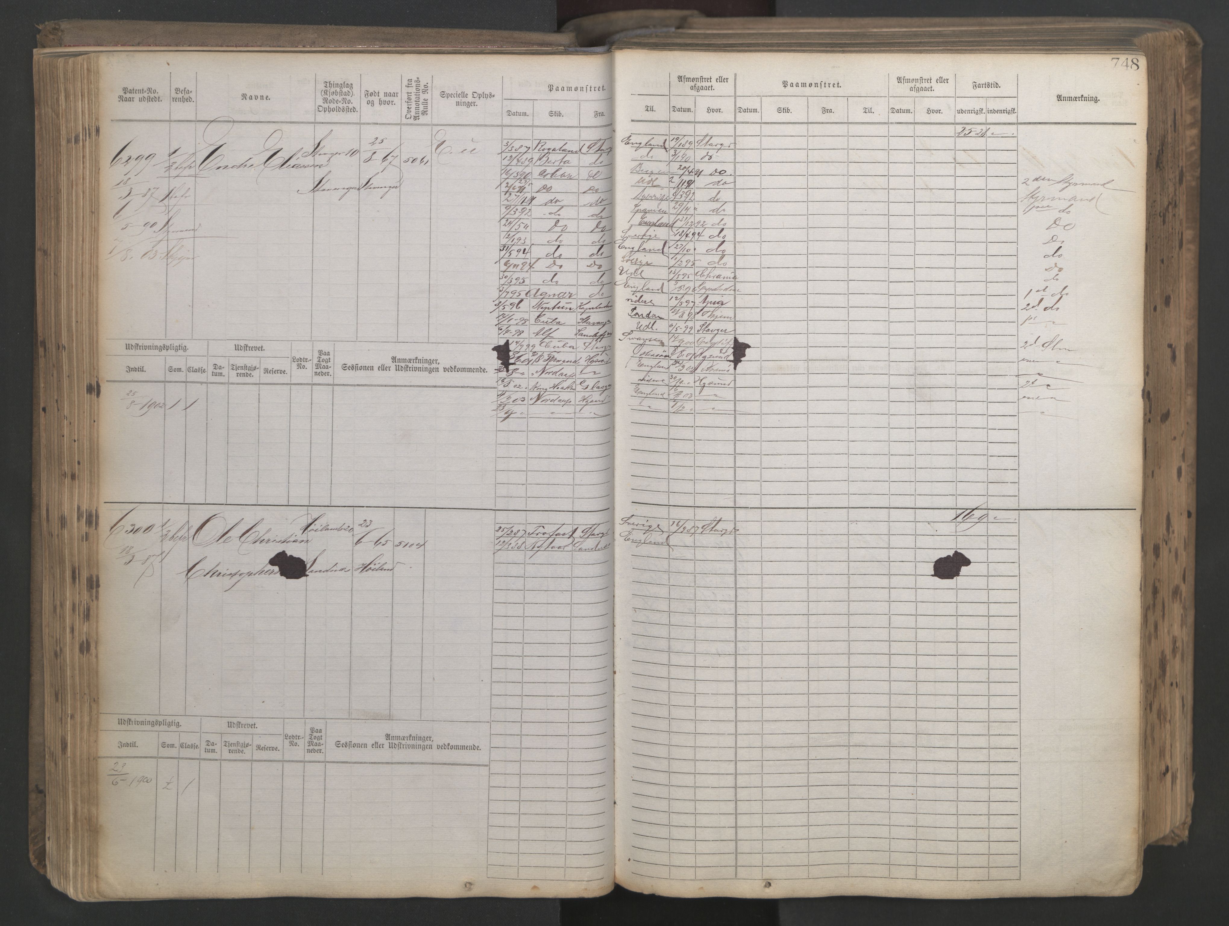 Stavanger sjømannskontor, AV/SAST-A-102006/F/Fb/Fbb/L0021: Sjøfartshovedrulle patnentnr. 6005-7204 (dublett), 1887, p. 152