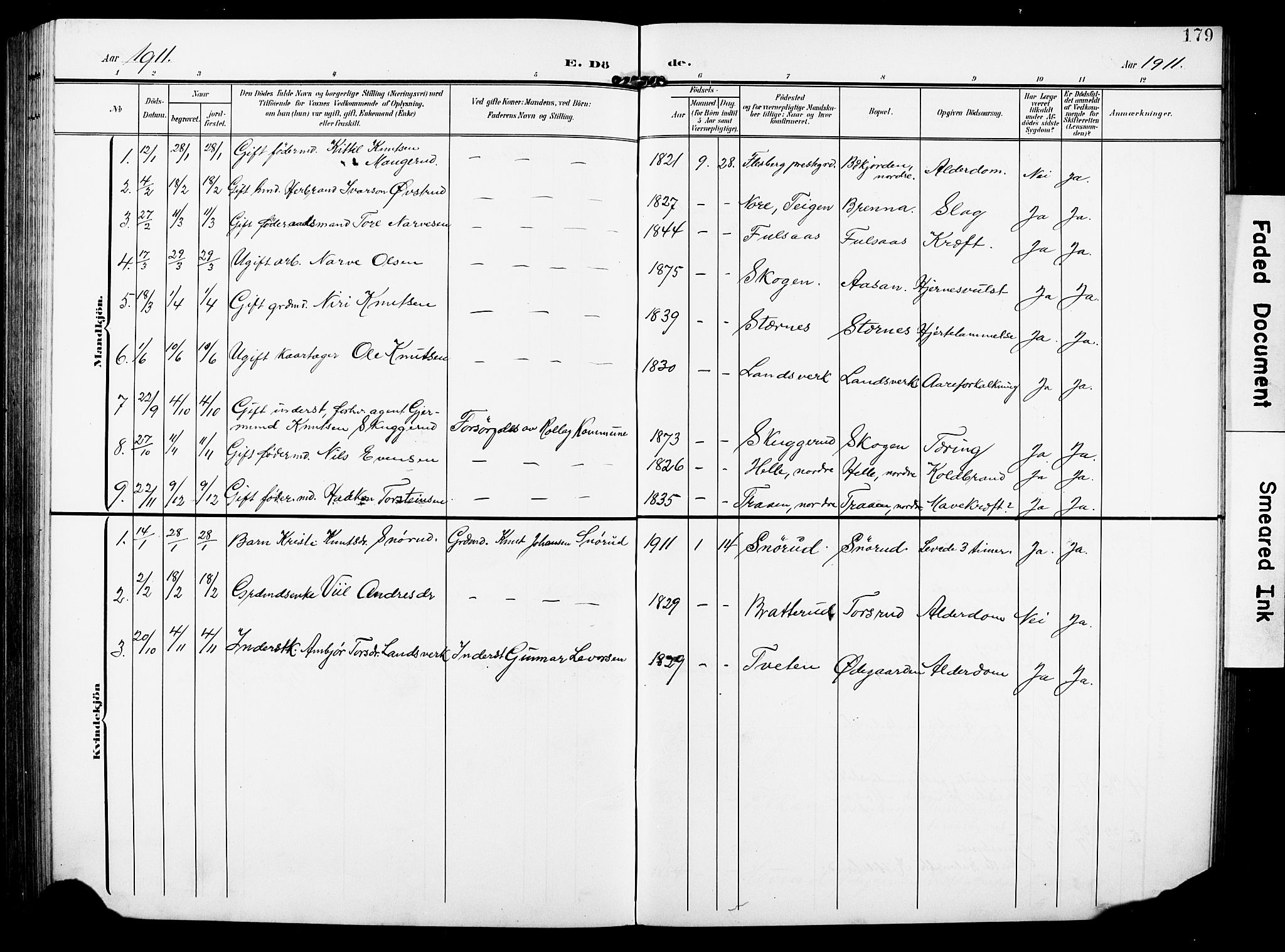Rollag kirkebøker, SAKO/A-240/G/Ga/L0005: Parish register (copy) no. I 5, 1904-1932, p. 179