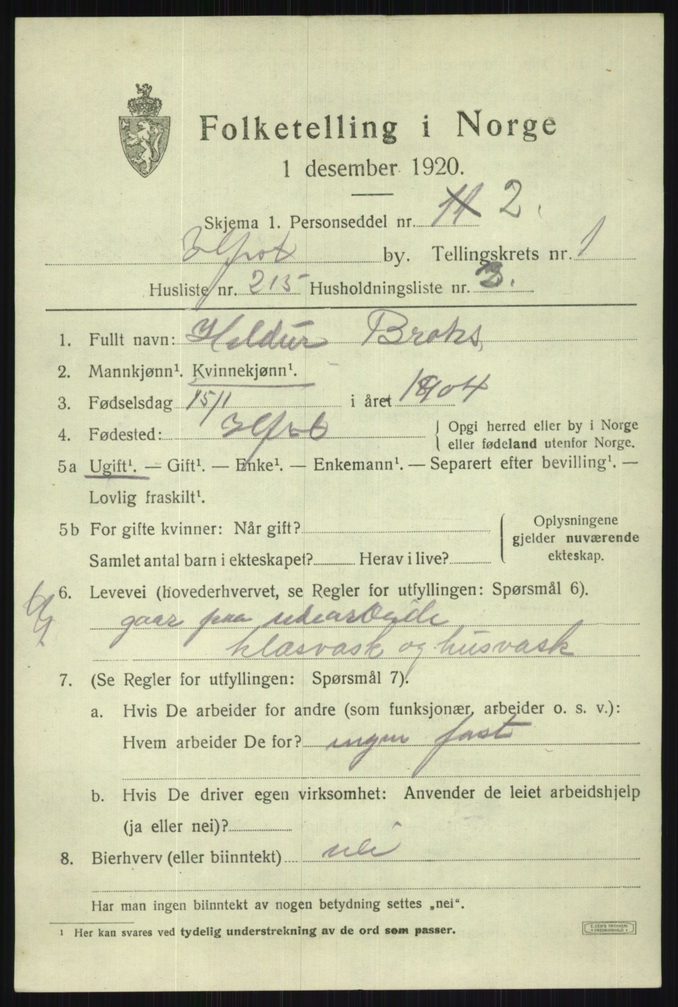 SATØ, 1920 census for Hammerfest, 1920, p. 5400