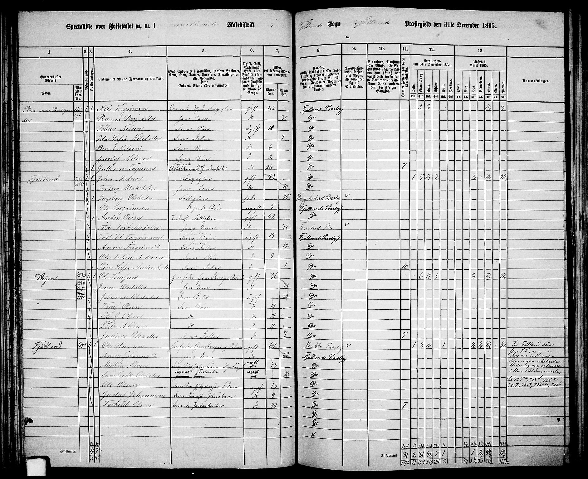 RA, 1865 census for Fjotland, 1865, p. 42