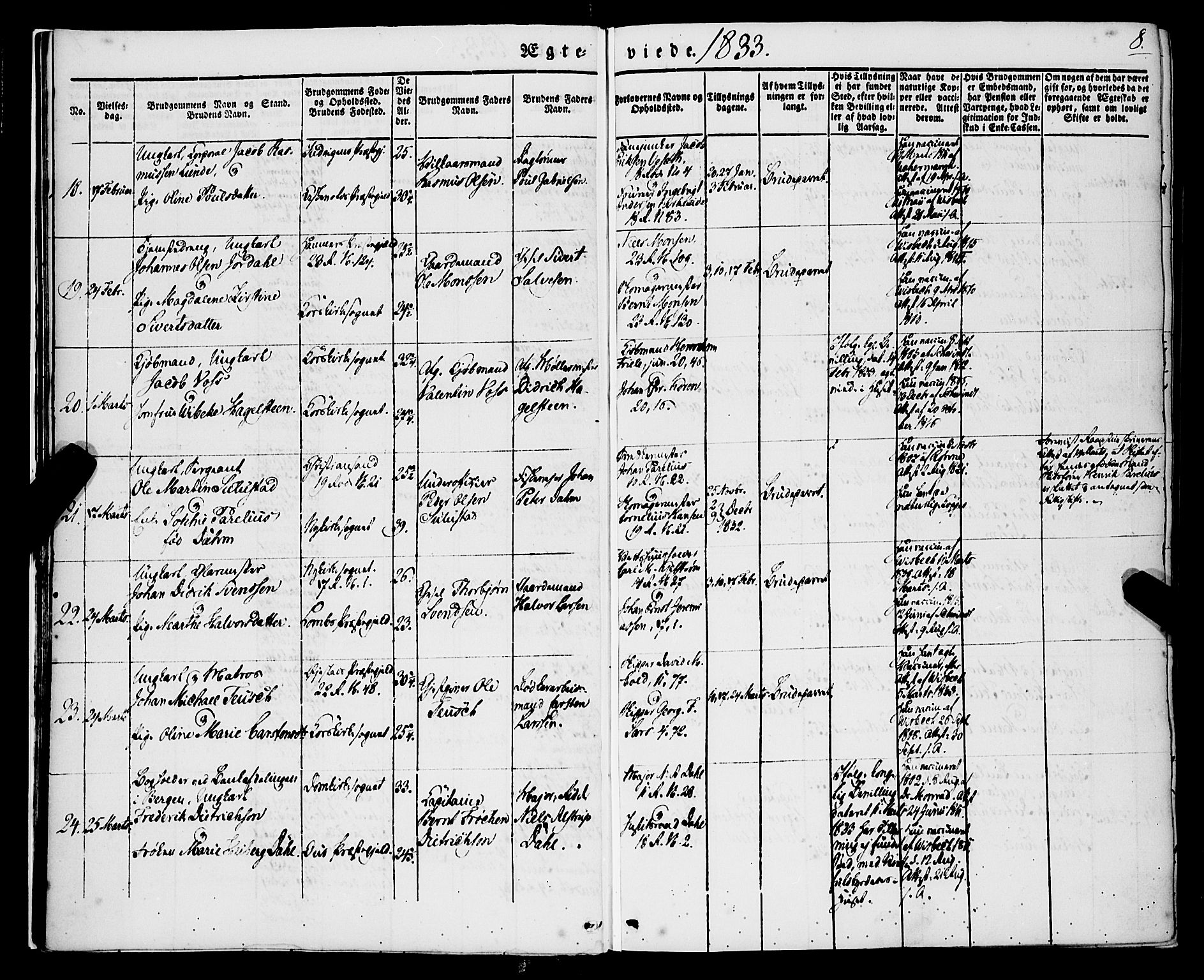 Korskirken sokneprestembete, SAB/A-76101/H/Haa/L0034: Parish register (official) no. D 1, 1832-1852, p. 8