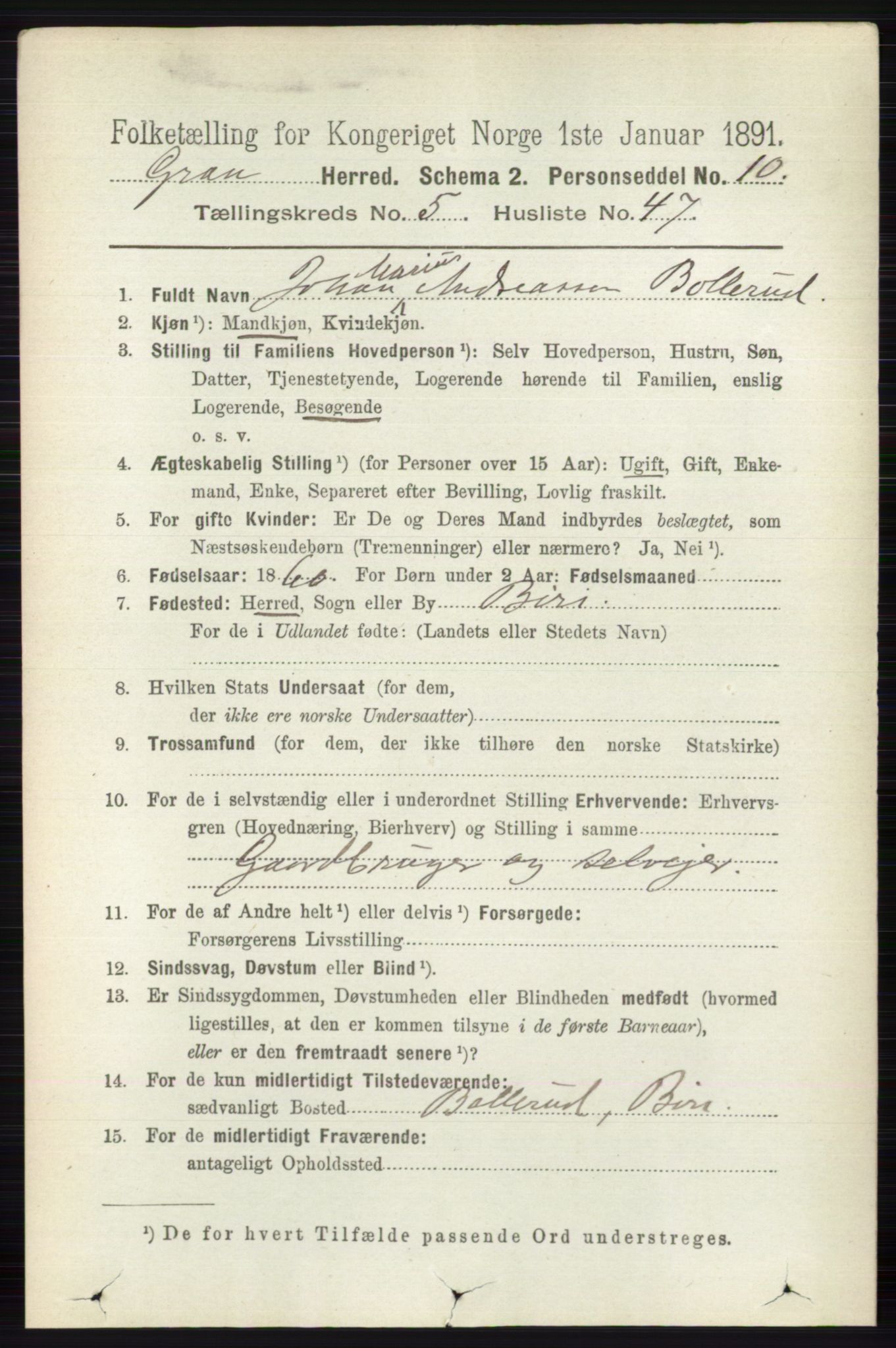 RA, 1891 census for 0534 Gran, 1891, p. 1894