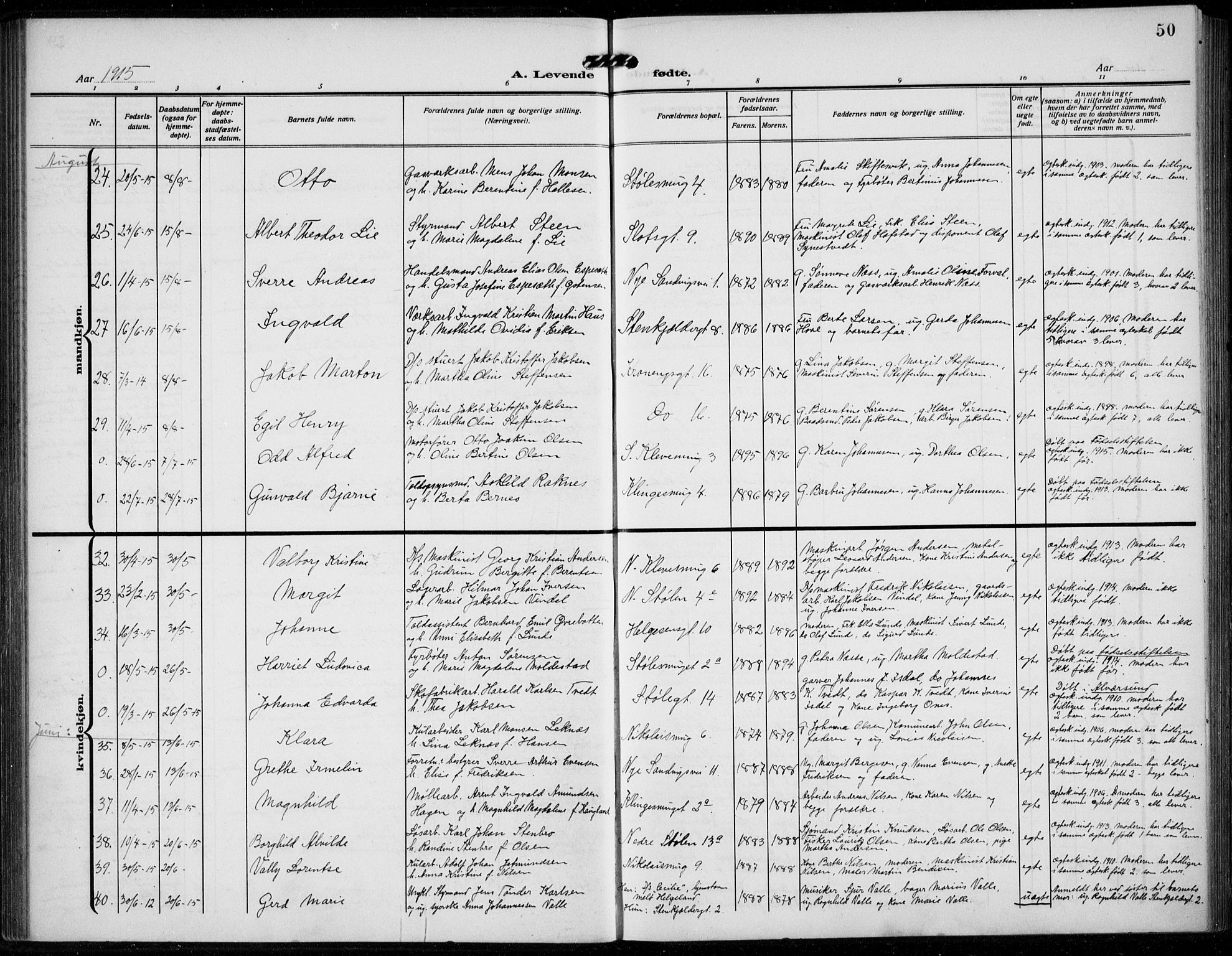 Mariakirken Sokneprestembete, AV/SAB-A-76901/H/Hab/L0006: Parish register (copy) no. A 6, 1909-1939, p. 50