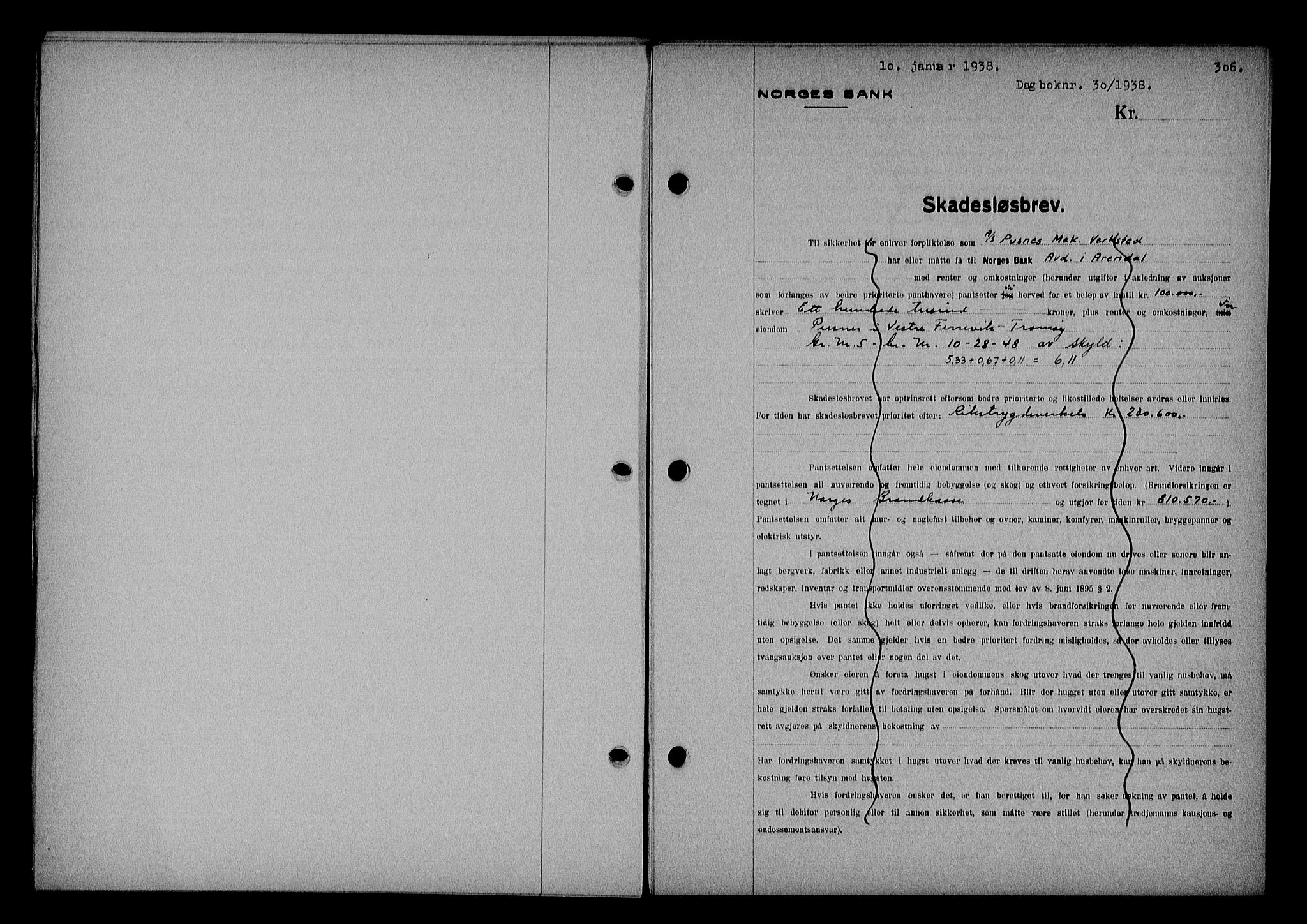 Nedenes sorenskriveri, SAK/1221-0006/G/Gb/Gba/L0044: Mortgage book no. 40, 1937-1938, Diary no: : 30/1938