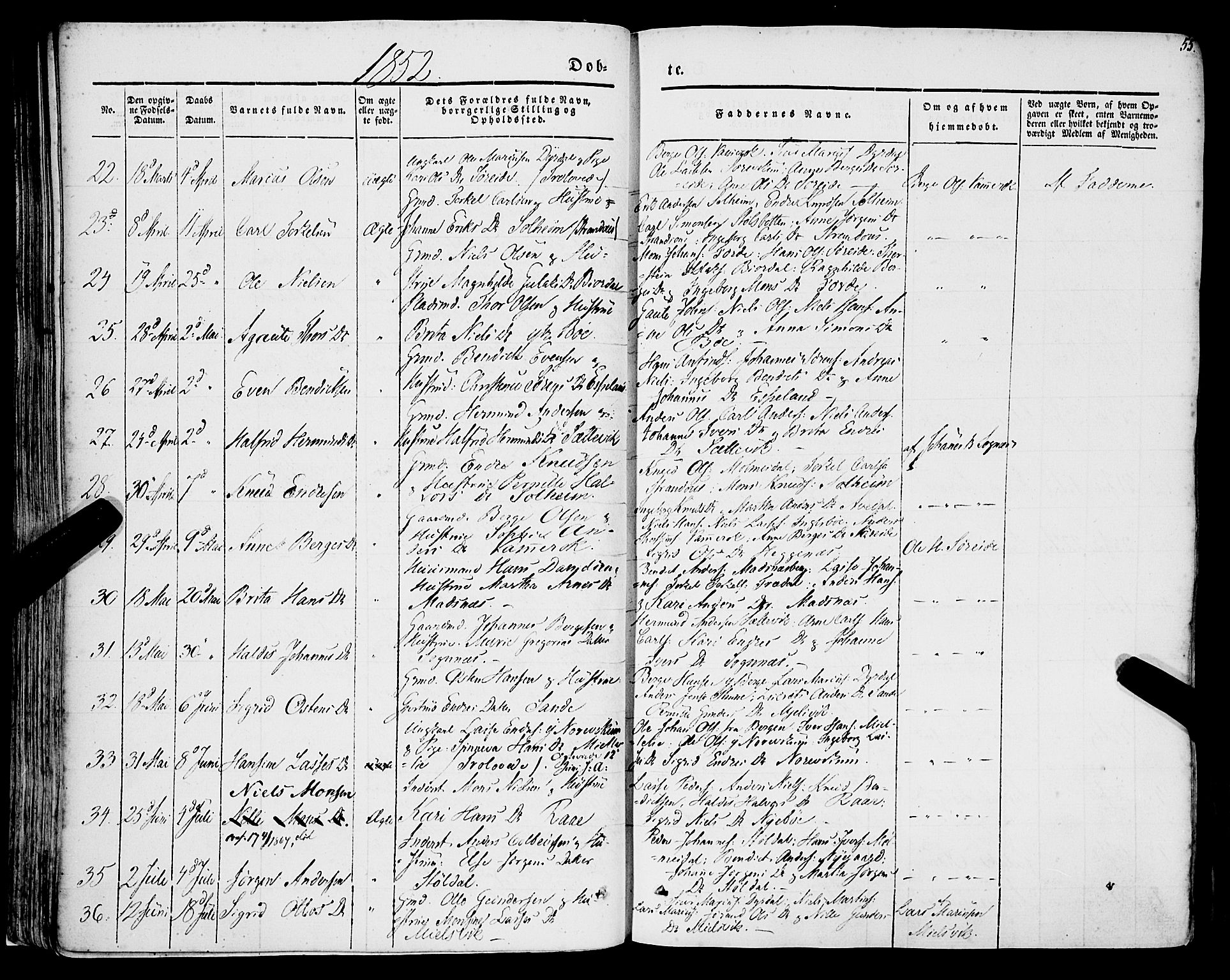 Lavik sokneprestembete, AV/SAB-A-80901: Parish register (official) no. A 3, 1843-1863, p. 55