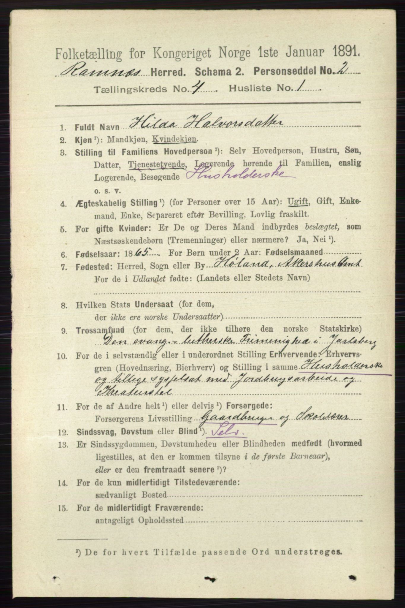 RA, 1891 census for 0718 Ramnes, 1891, p. 1950