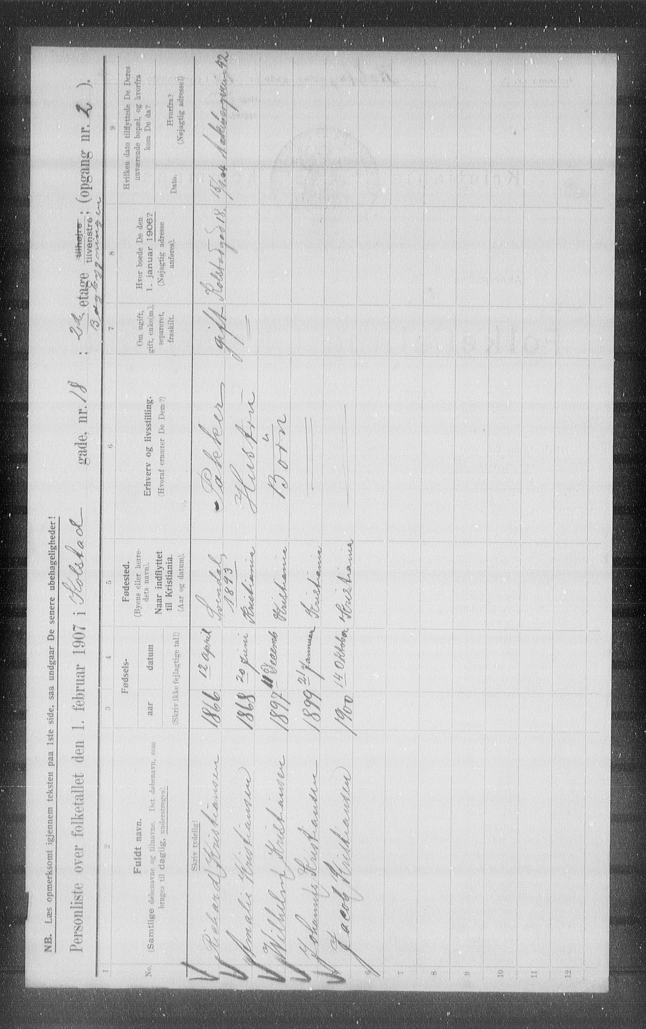 OBA, Municipal Census 1907 for Kristiania, 1907, p. 26685