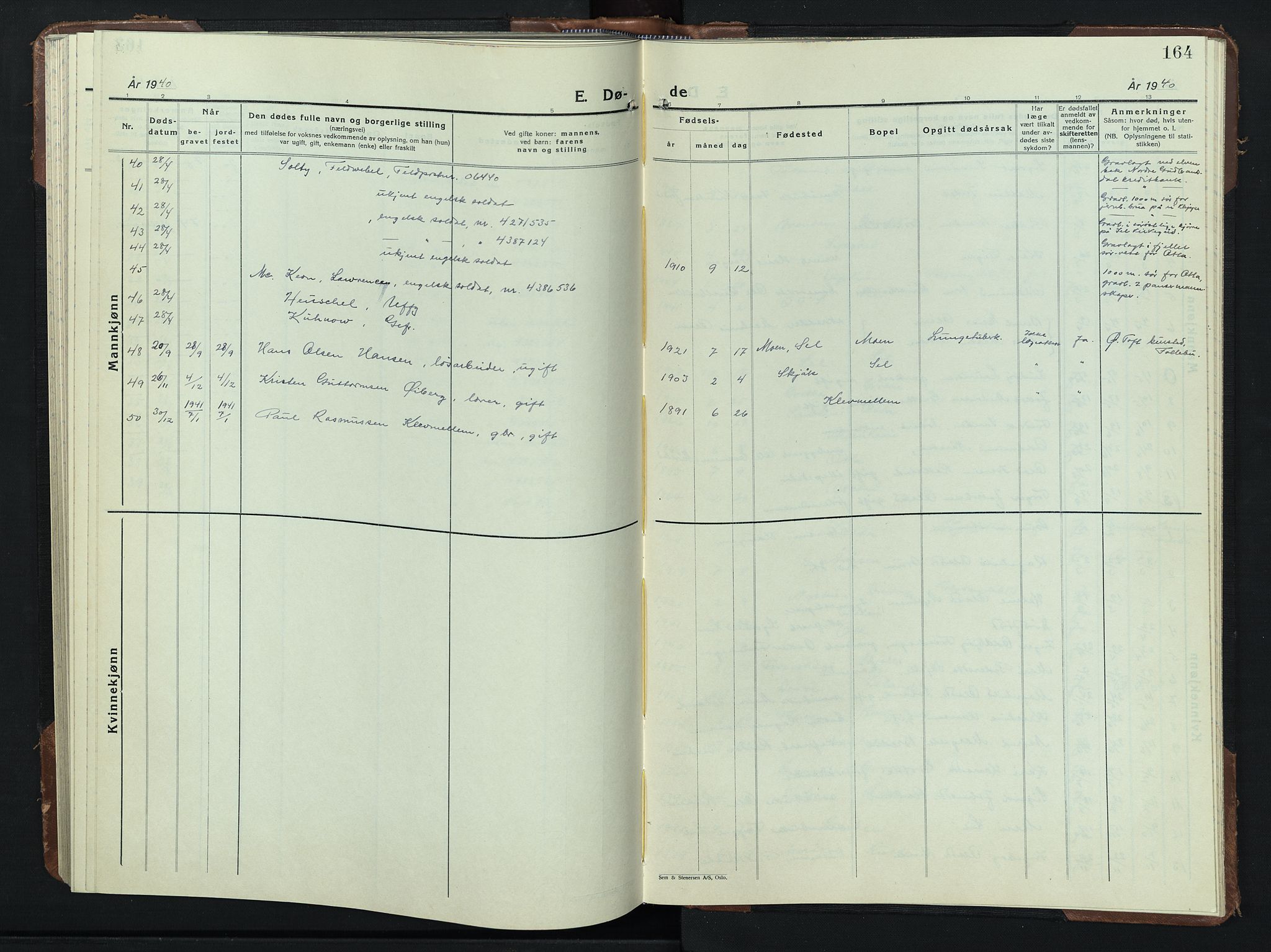 Sel prestekontor, SAH/PREST-074/H/Ha/Hab/L0003: Parish register (copy) no. 3, 1940-1951, p. 164