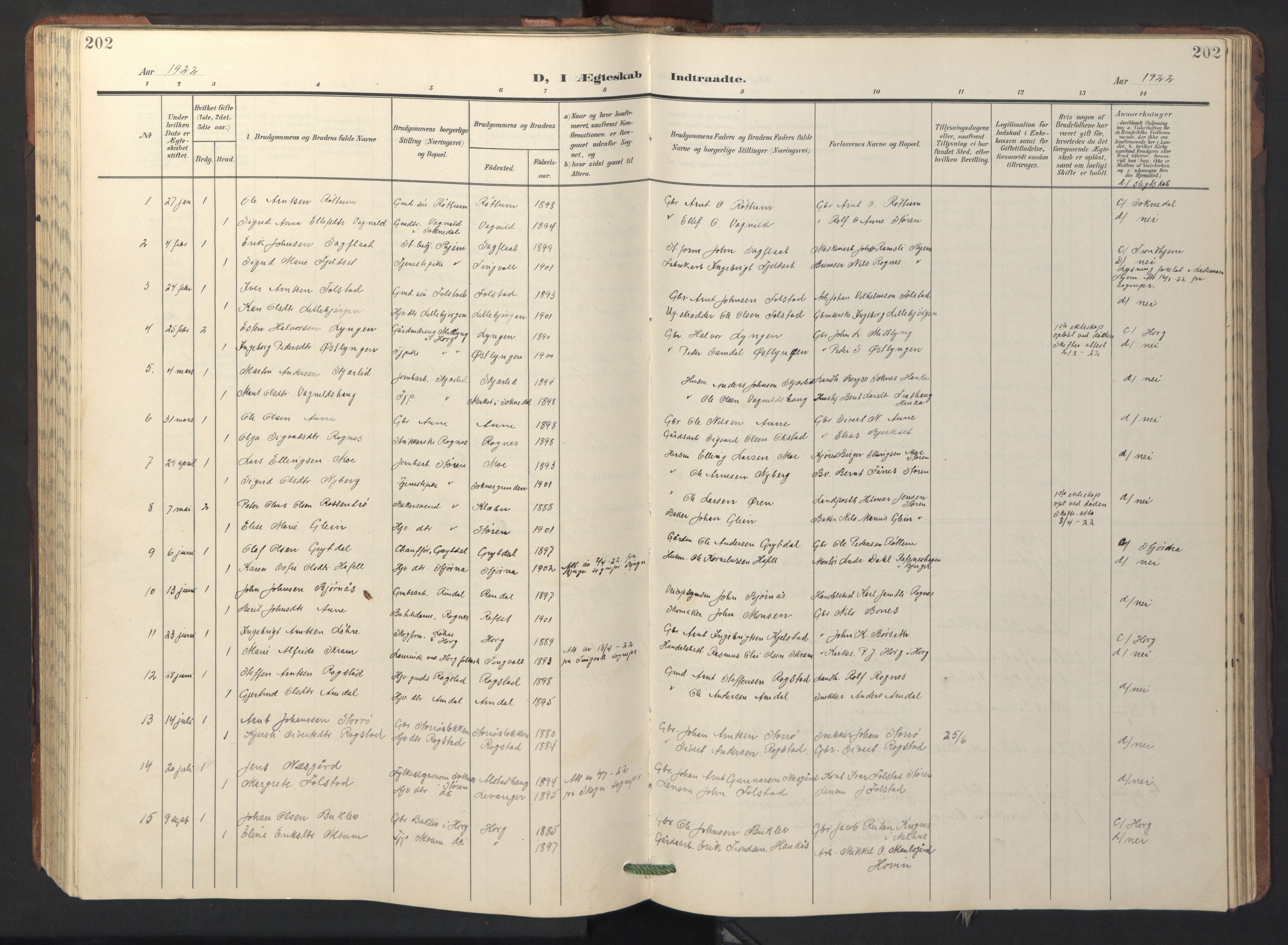 Ministerialprotokoller, klokkerbøker og fødselsregistre - Sør-Trøndelag, SAT/A-1456/687/L1019: Parish register (copy) no. 687C03, 1904-1931, p. 202