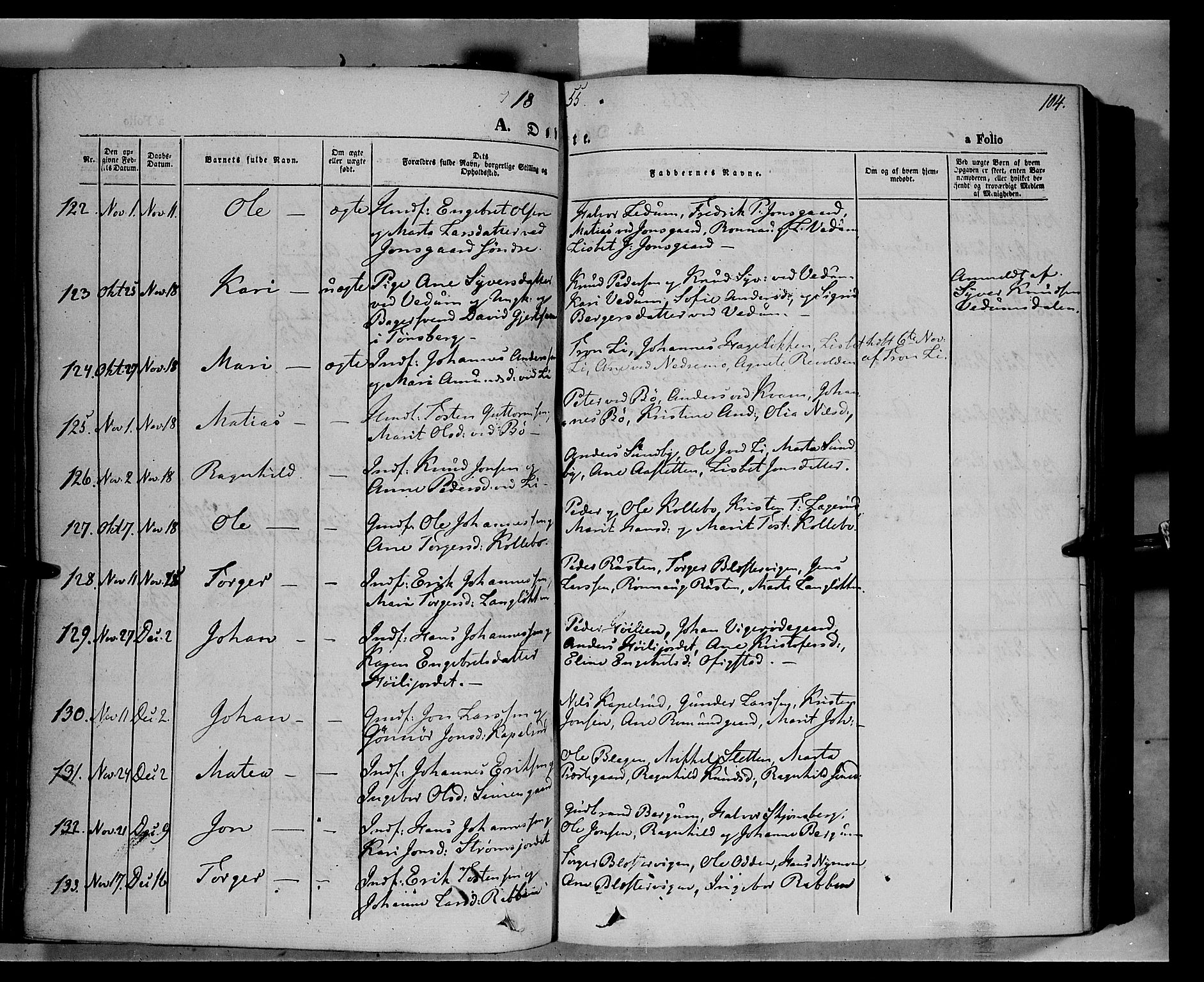 Øyer prestekontor, AV/SAH-PREST-084/H/Ha/Haa/L0005: Parish register (official) no. 5, 1842-1857, p. 104