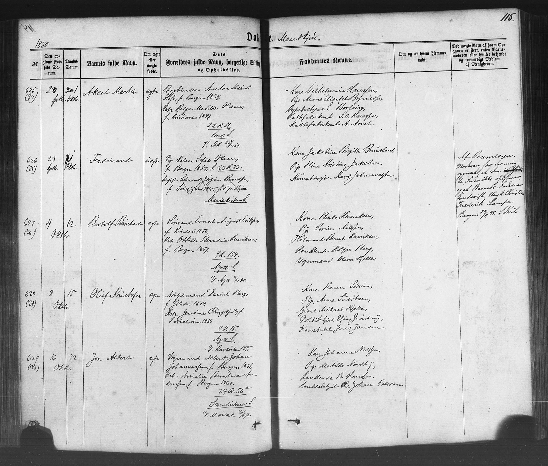 Fødselsstiftelsens sokneprestembete*, SAB/-: Parish register (official) no. A 1, 1863-1883, p. 115