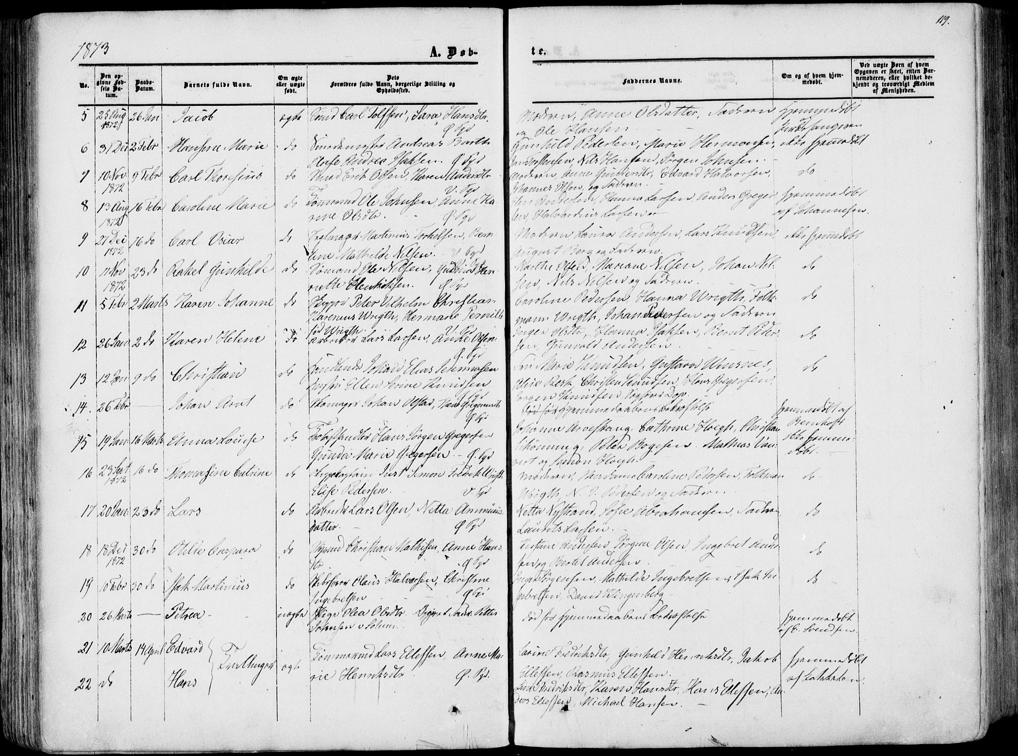 Porsgrunn kirkebøker , AV/SAKO-A-104/F/Fa/L0007: Parish register (official) no. 7, 1858-1877, p. 119