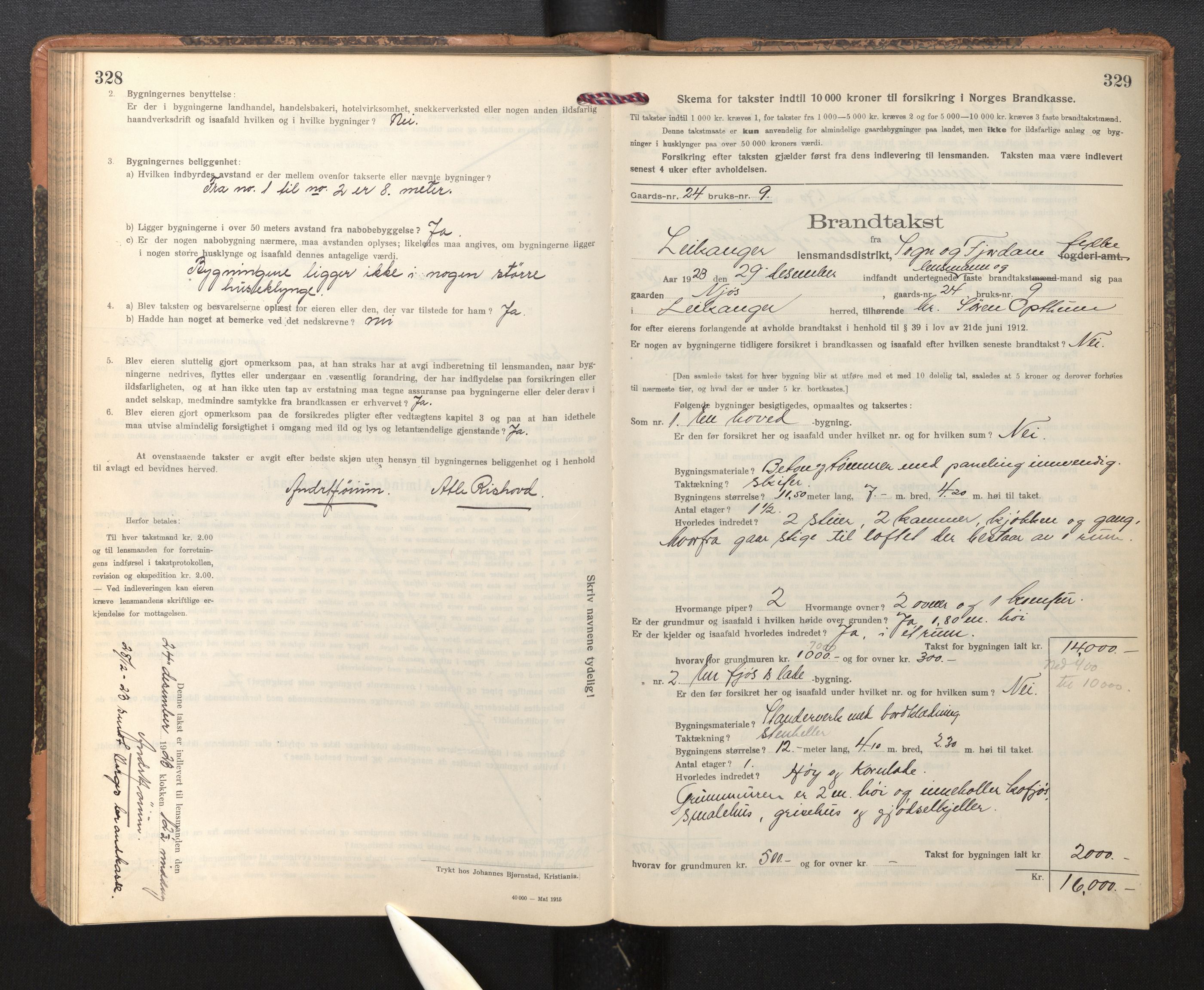 Lensmannen i Leikanger, AV/SAB-A-29201/0012/L0006: Branntakstprotokoll, skjematakst, 1920-1926, p. 328-329