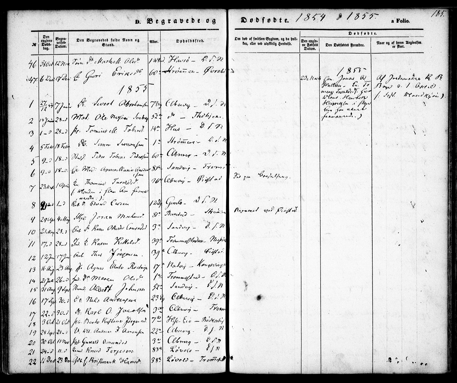 Hisøy sokneprestkontor, SAK/1111-0020/F/Fa/L0001: Parish register (official) no. A 1, 1849-1871, p. 185