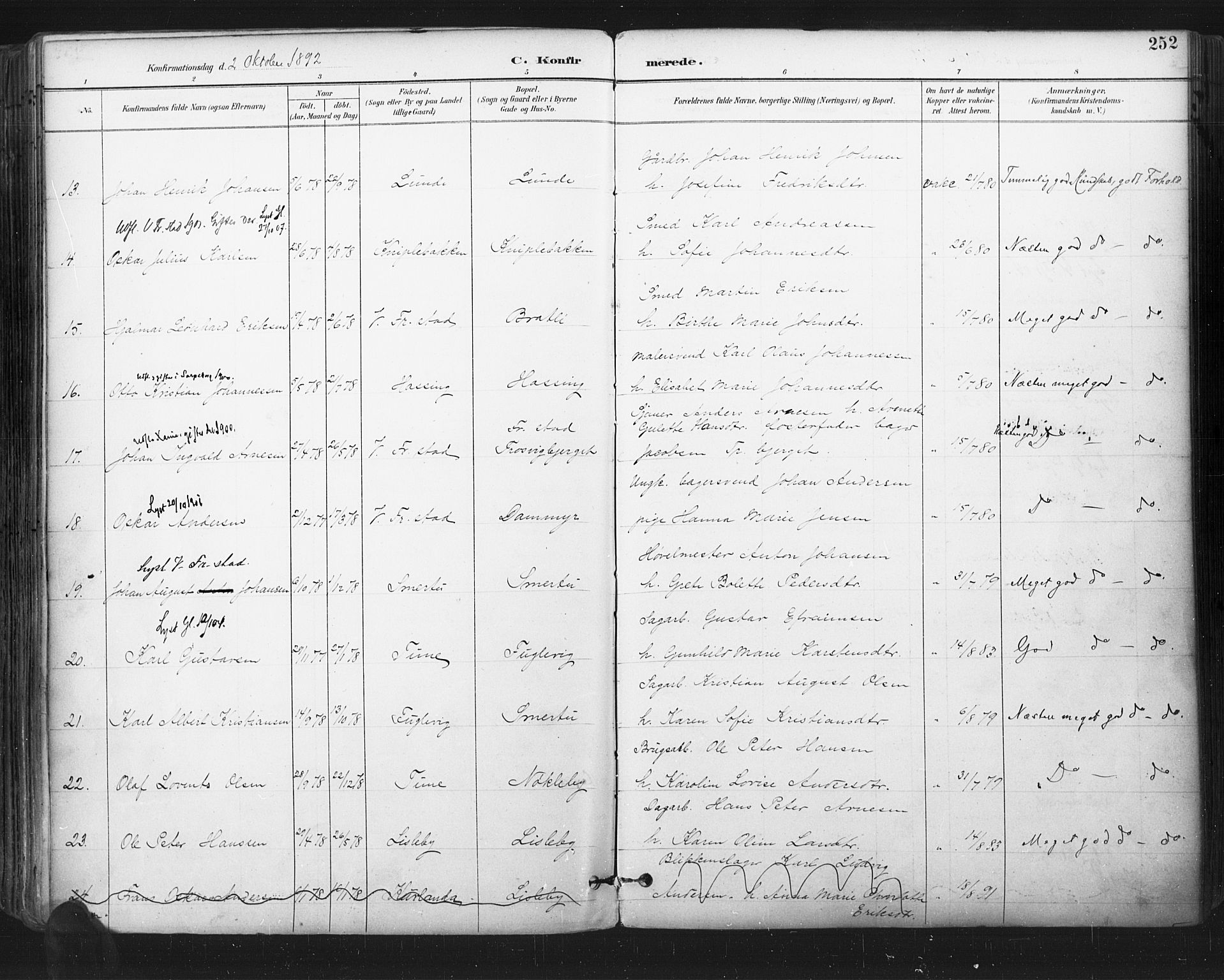 Glemmen prestekontor Kirkebøker, SAO/A-10908/F/Fa/L0013: Parish register (official) no. 13, 1892-1907, p. 252