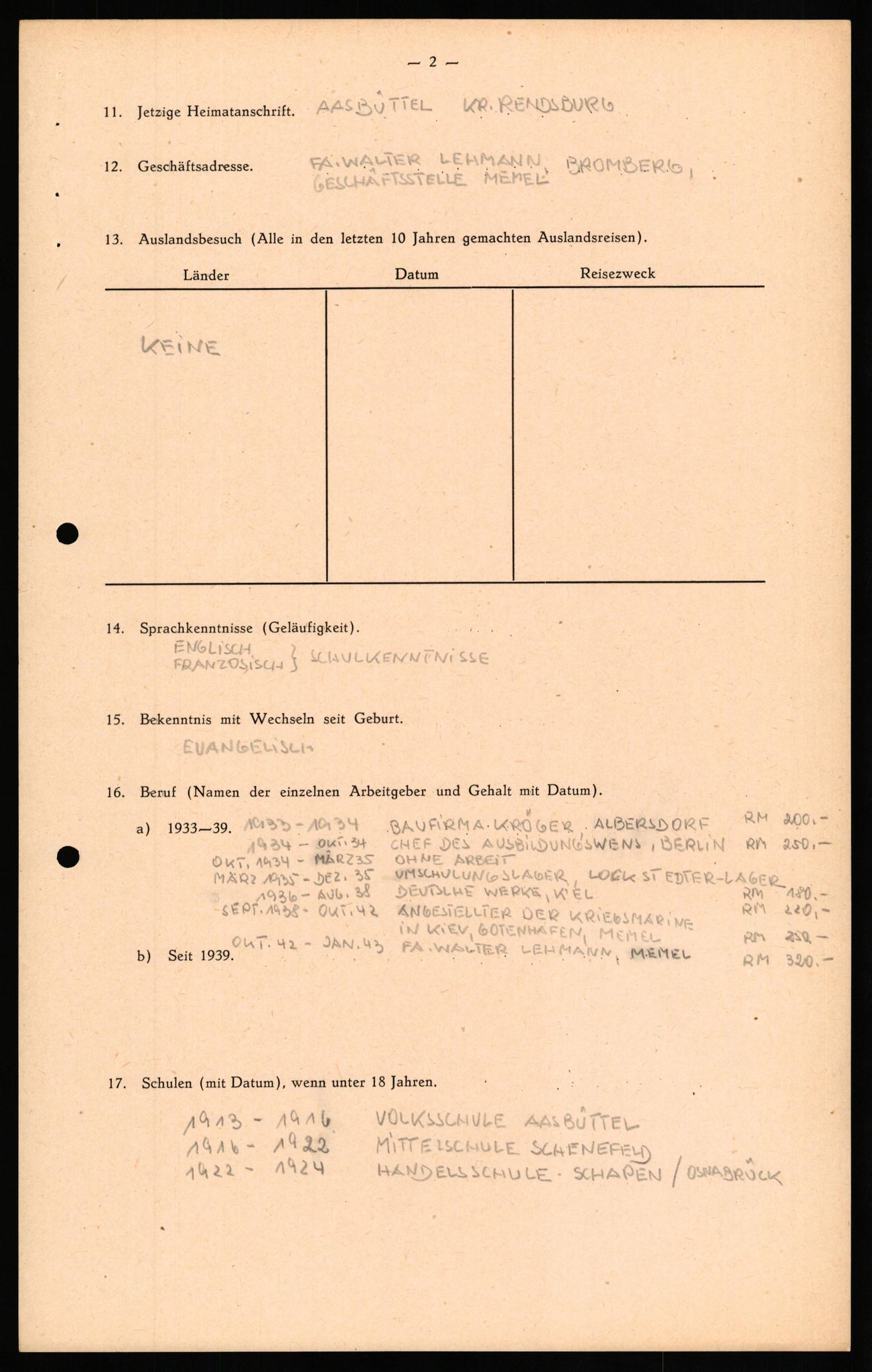 Forsvaret, Forsvarets overkommando II, AV/RA-RAFA-3915/D/Db/L0027: CI Questionaires. Tyske okkupasjonsstyrker i Norge. Tyskere., 1945-1946, p. 110