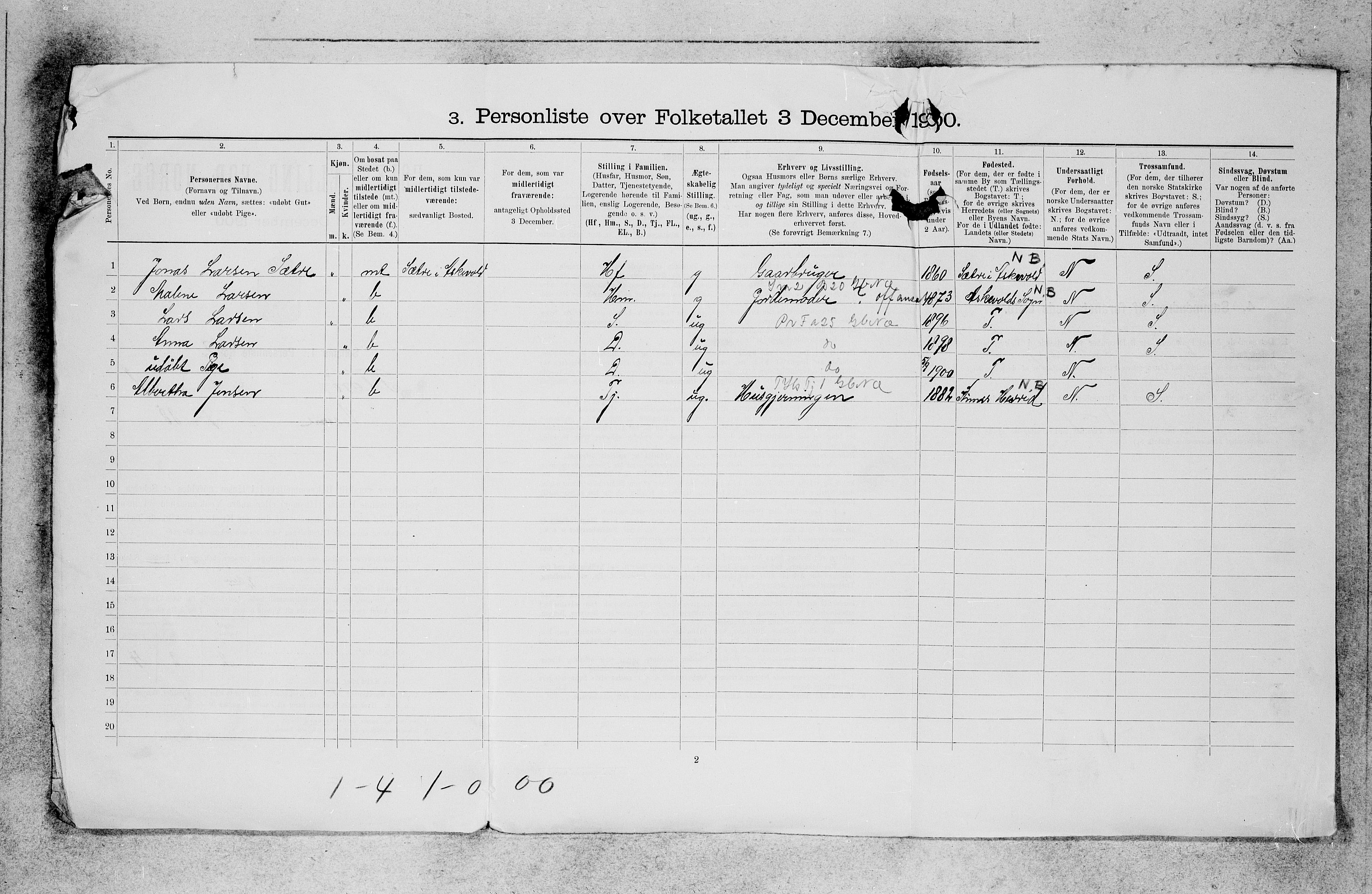 SAB, 1900 census for Florø, 1900, p. 16