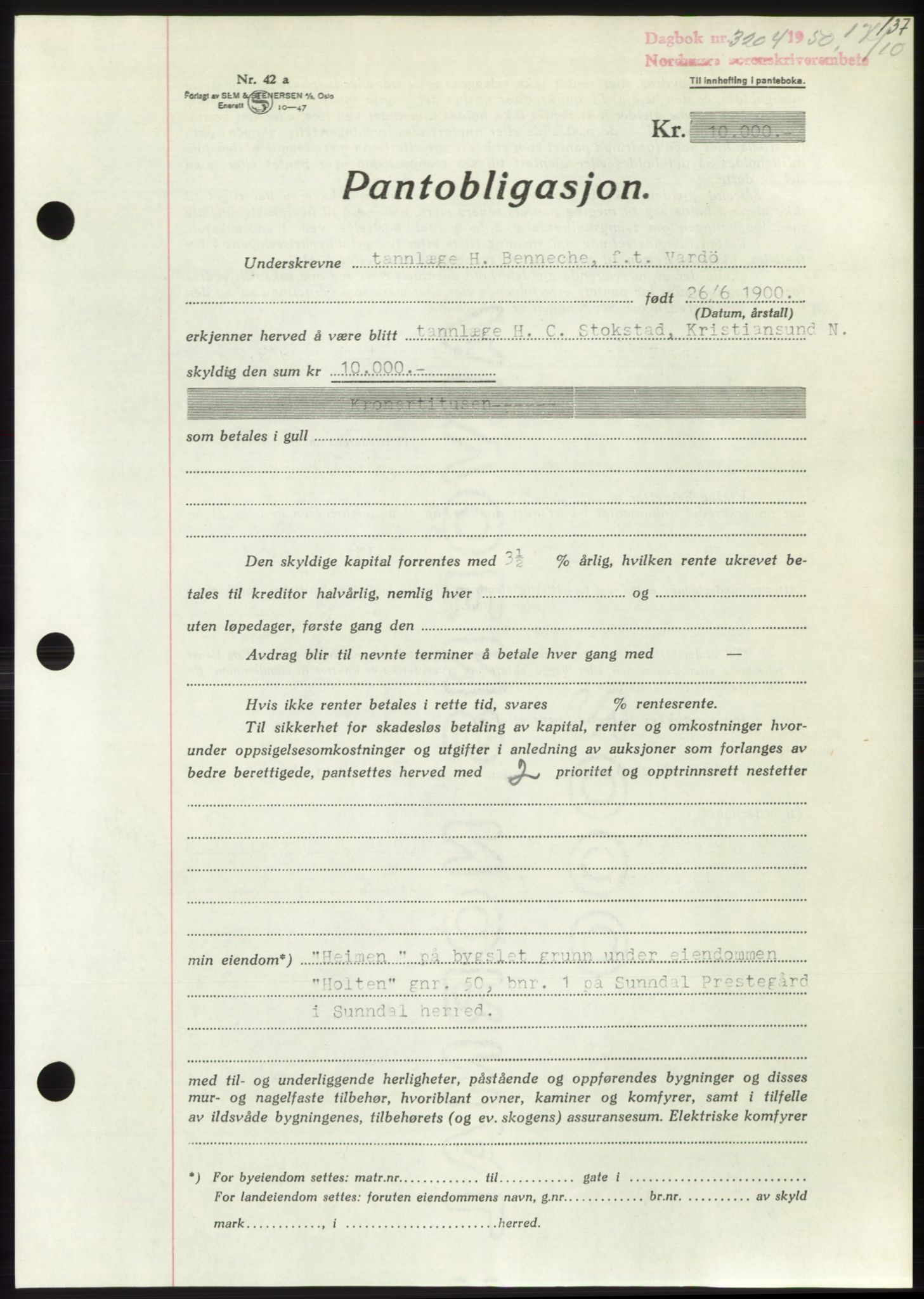 Nordmøre sorenskriveri, AV/SAT-A-4132/1/2/2Ca: Mortgage book no. B106, 1950-1950, Diary no: : 3204/1950