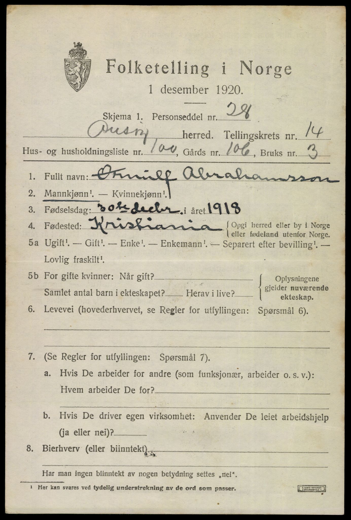 SAO, 1920 census for Onsøy, 1920, p. 17460