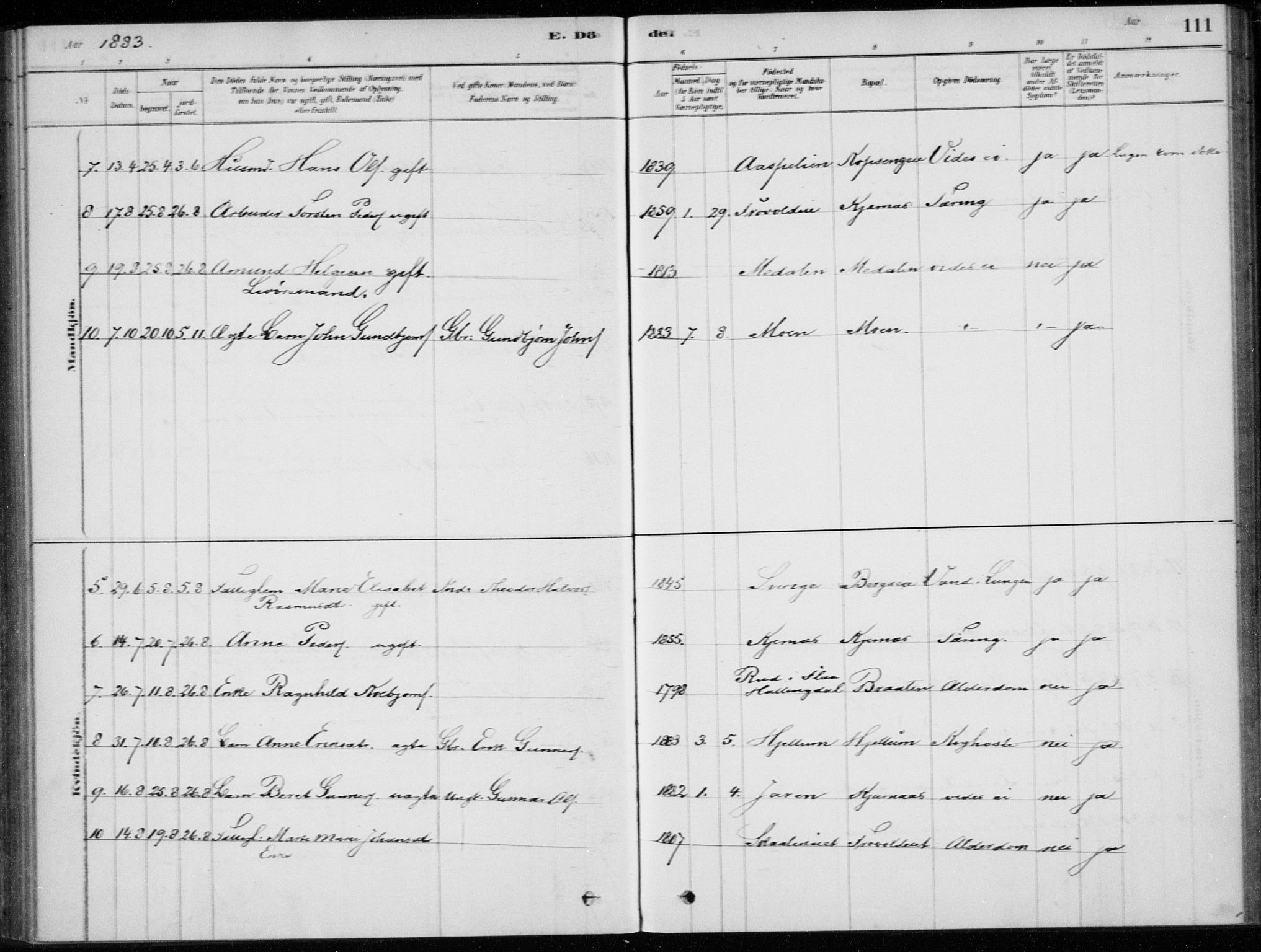 Sigdal kirkebøker, AV/SAKO-A-245/F/Fc/L0001: Parish register (official) no. III 1, 1879-1893, p. 111