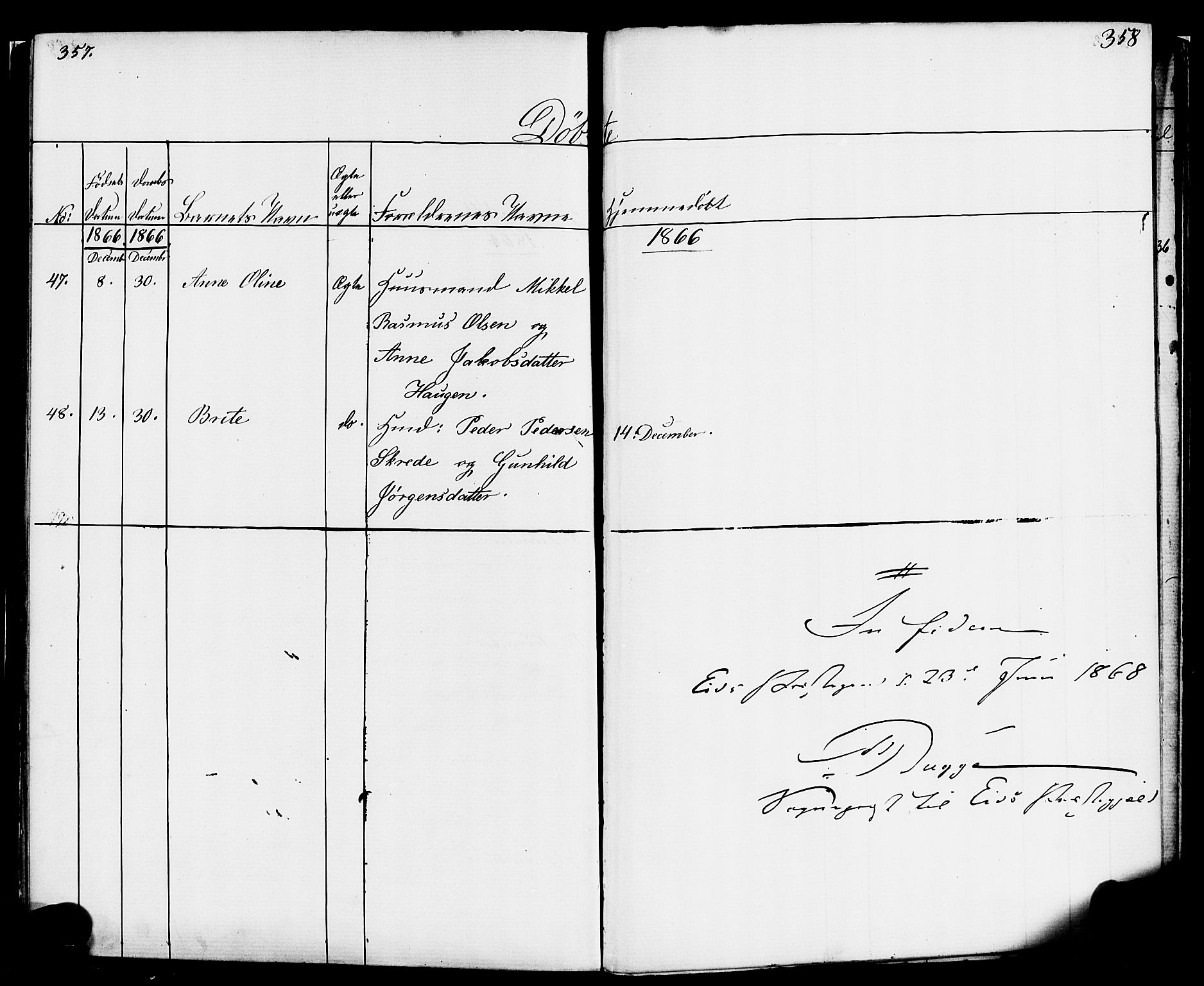Hornindal sokneprestembete, SAB/A-82401/H/Haa/Haaa/L0001: Parish register (official) no. A 1, 1837-1866, p. 358-359