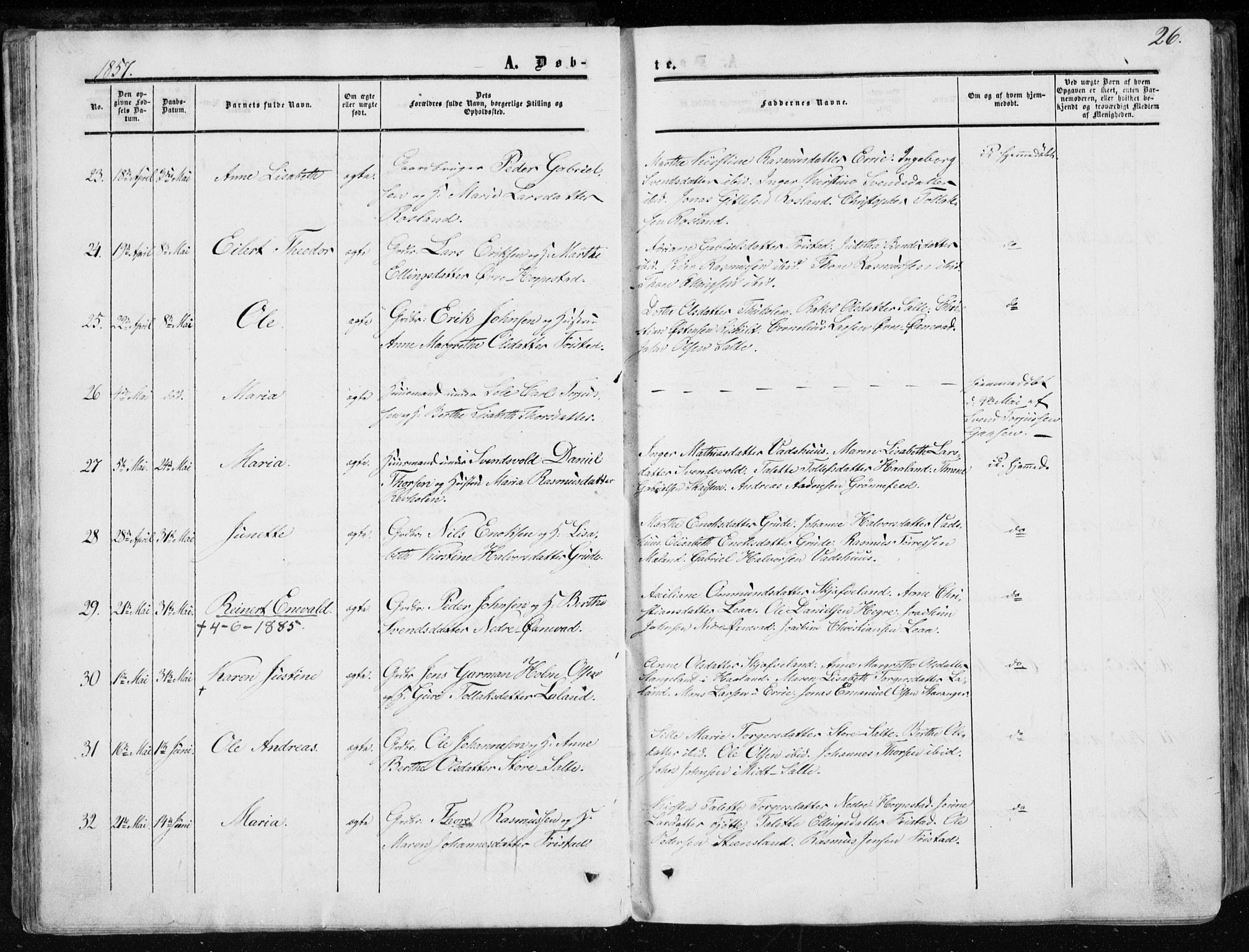 Klepp sokneprestkontor, AV/SAST-A-101803/001/3/30BA/L0005: Parish register (official) no. A 5, 1853-1870, p. 26