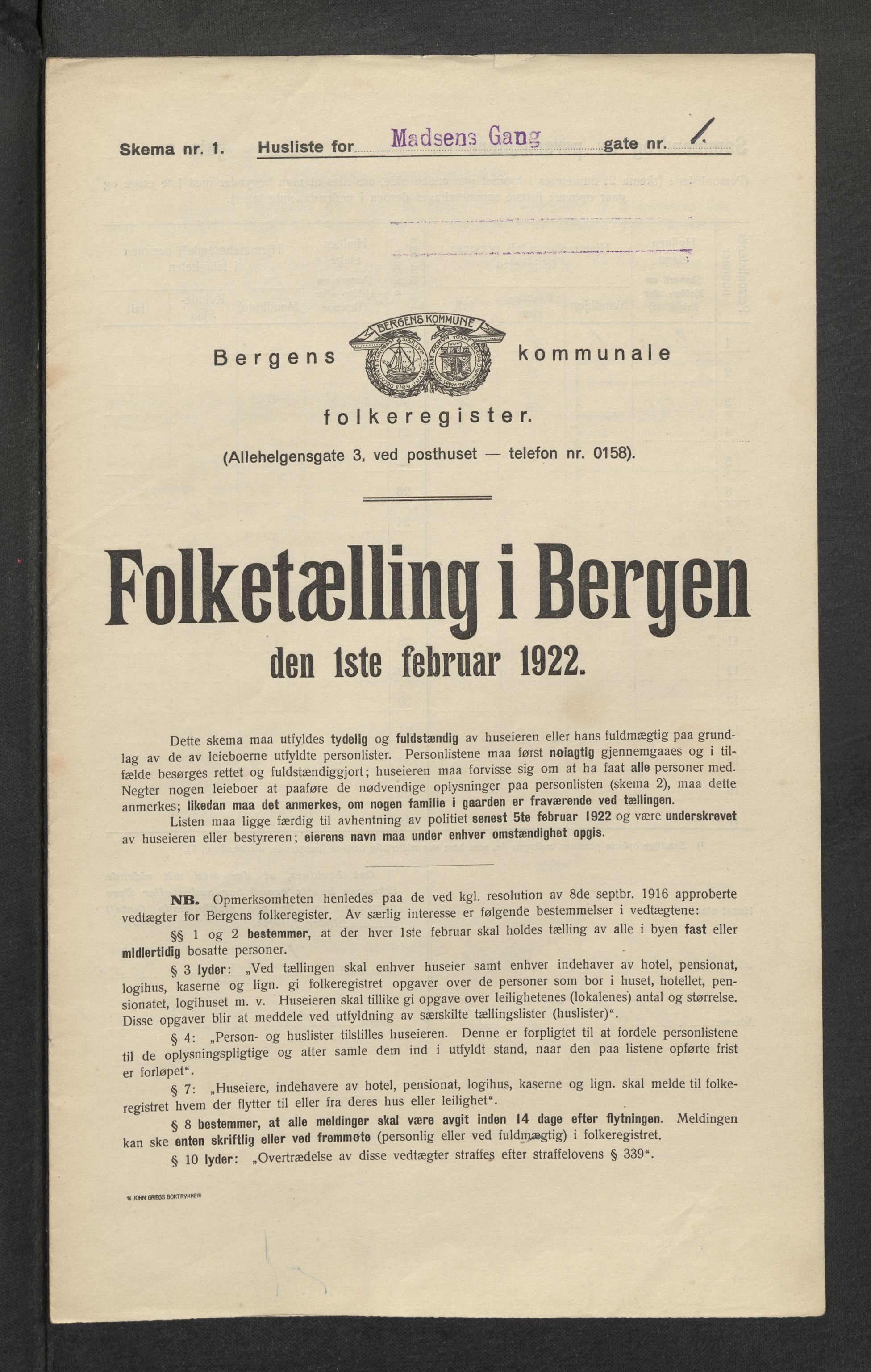 SAB, Municipal Census 1922 for Bergen, 1922, p. 23318