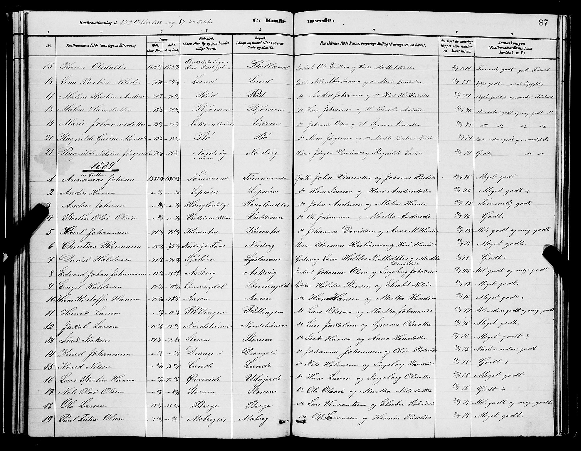 Os sokneprestembete, AV/SAB-A-99929: Parish register (copy) no. A 2, 1880-1896, p. 87