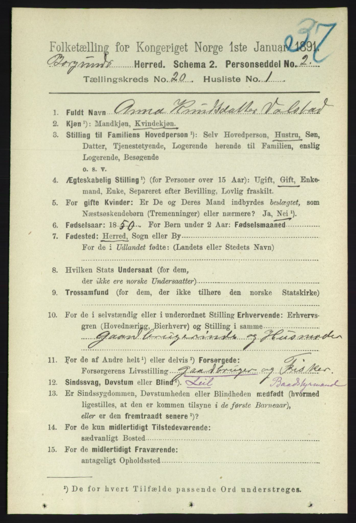 RA, 1891 census for 1531 Borgund, 1891, p. 6111