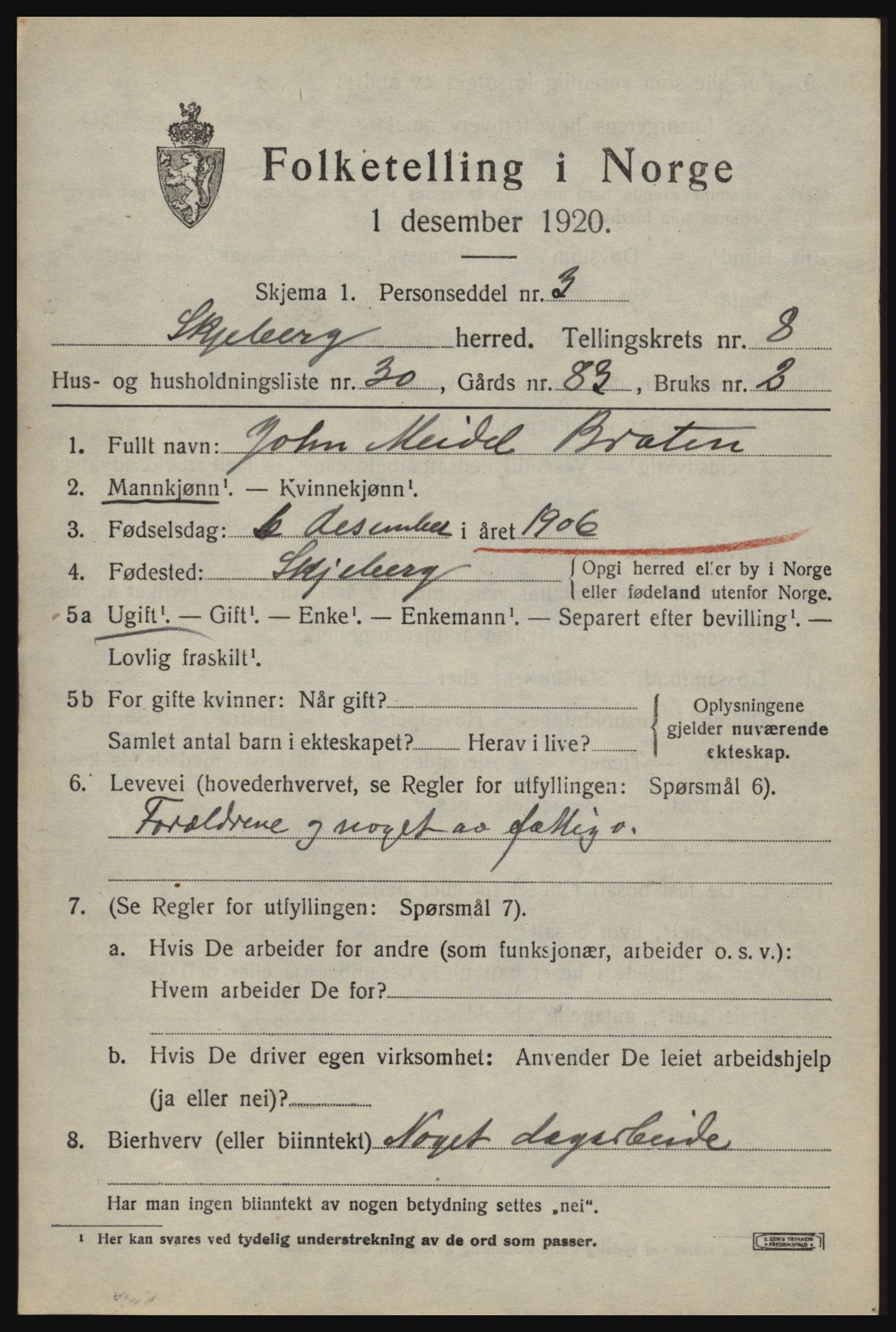 SAO, 1920 census for Skjeberg, 1920, p. 8217