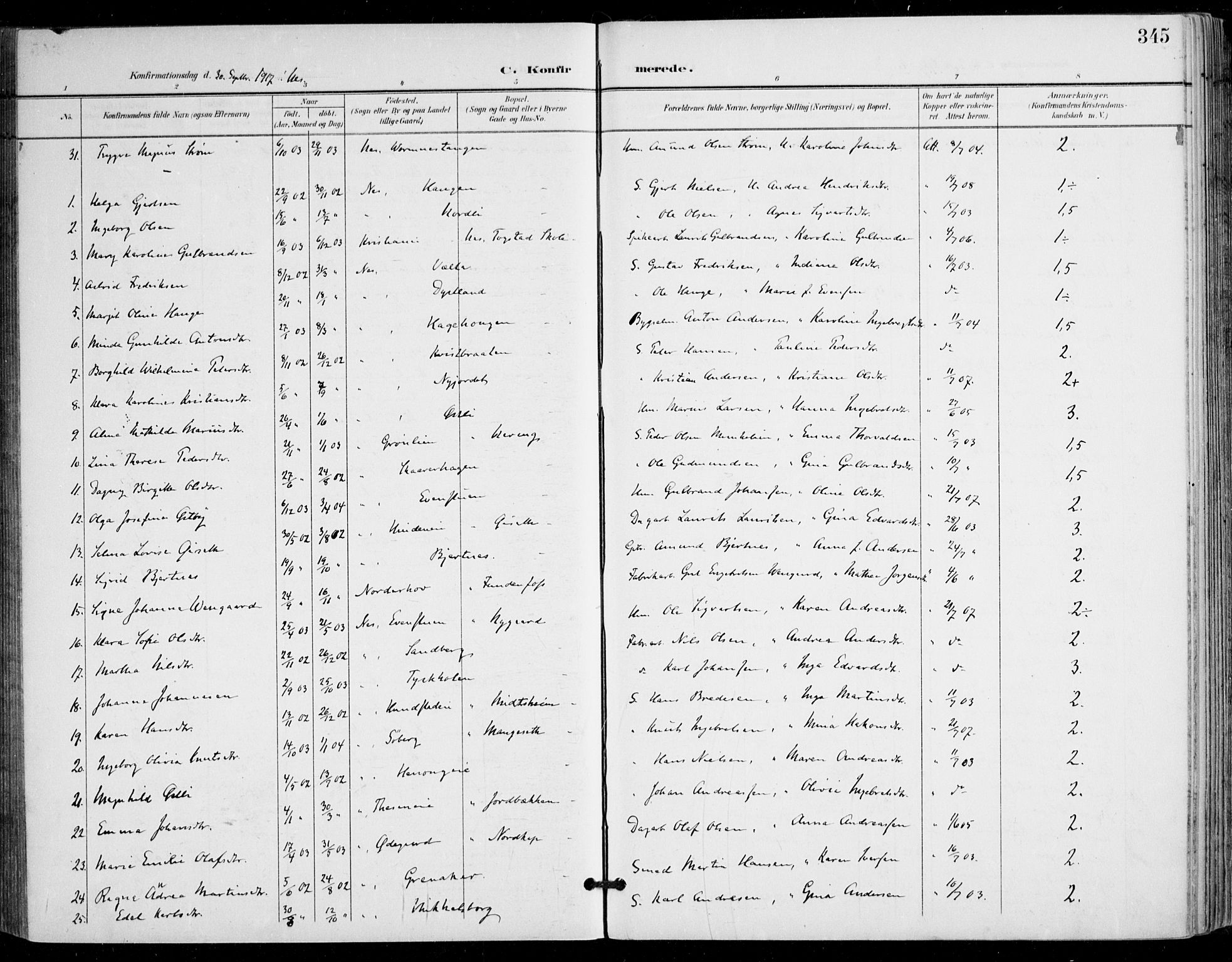 Nes prestekontor Kirkebøker, AV/SAO-A-10410/F/Fa/L0011: Parish register (official) no. I 11, 1899-1918, p. 345