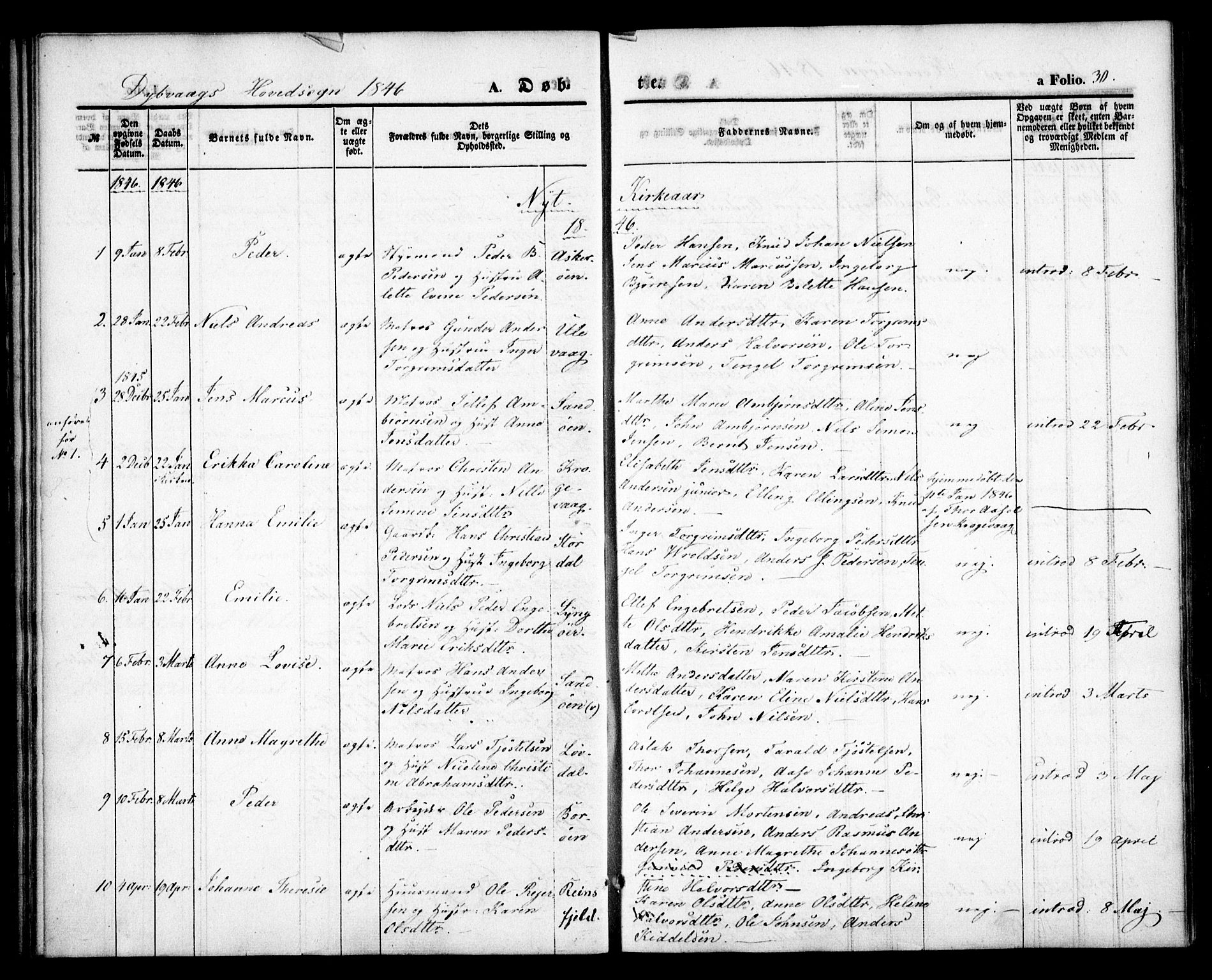 Dypvåg sokneprestkontor, AV/SAK-1111-0007/F/Fa/Faa/L0005: Parish register (official) no. A 5, 1841-1854, p. 30