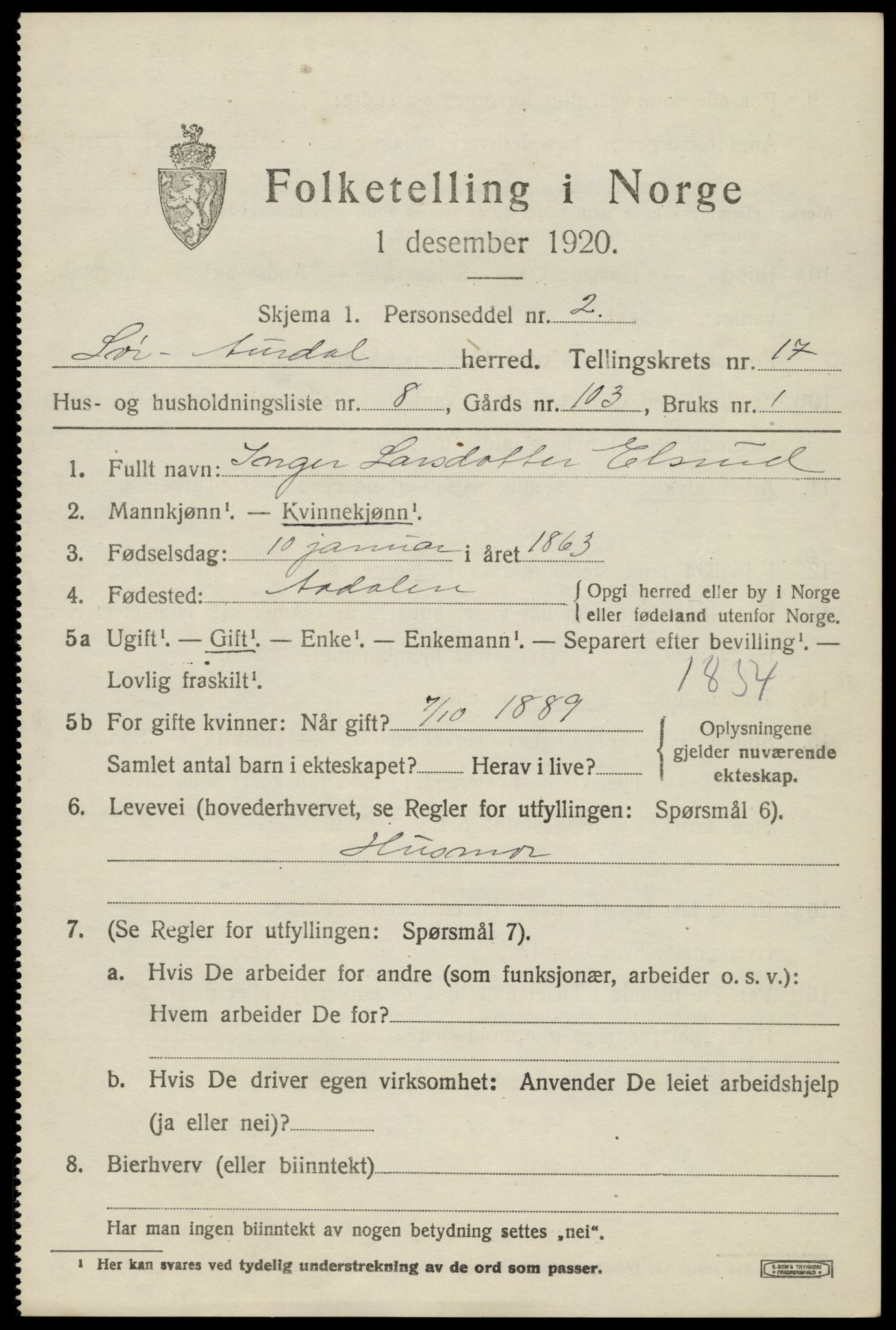 SAH, 1920 census for Sør-Aurdal, 1920, p. 9877