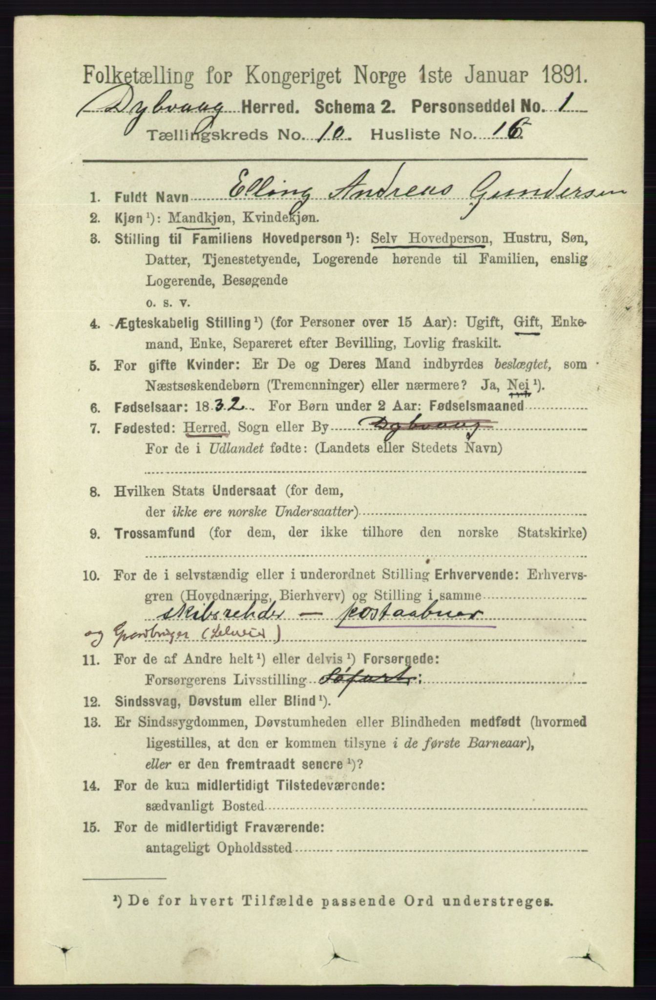 RA, 1891 census for 0915 Dypvåg, 1891, p. 3797