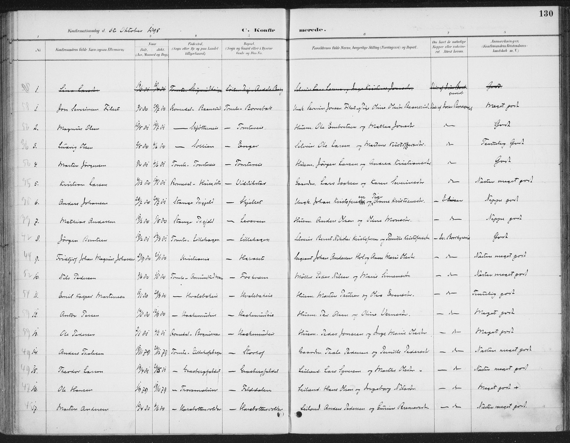 Romedal prestekontor, SAH/PREST-004/K/L0008: Parish register (official) no. 8, 1887-1905, p. 130