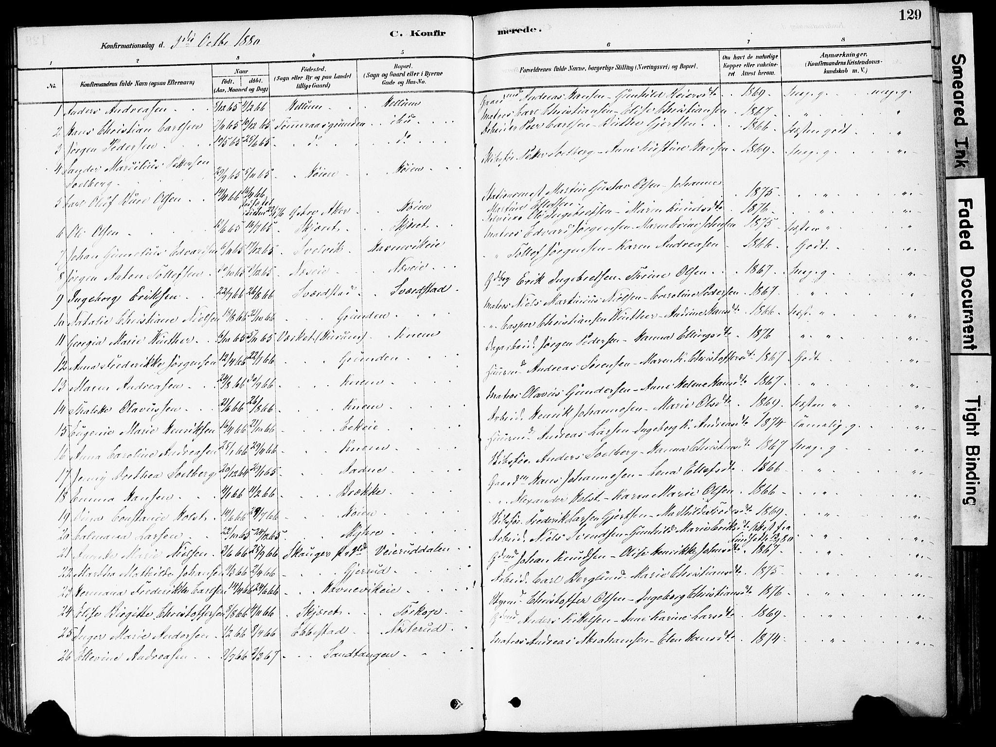 Strømm kirkebøker, AV/SAKO-A-322/F/Fa/L0004: Parish register (official) no. I 4, 1878-1899, p. 129