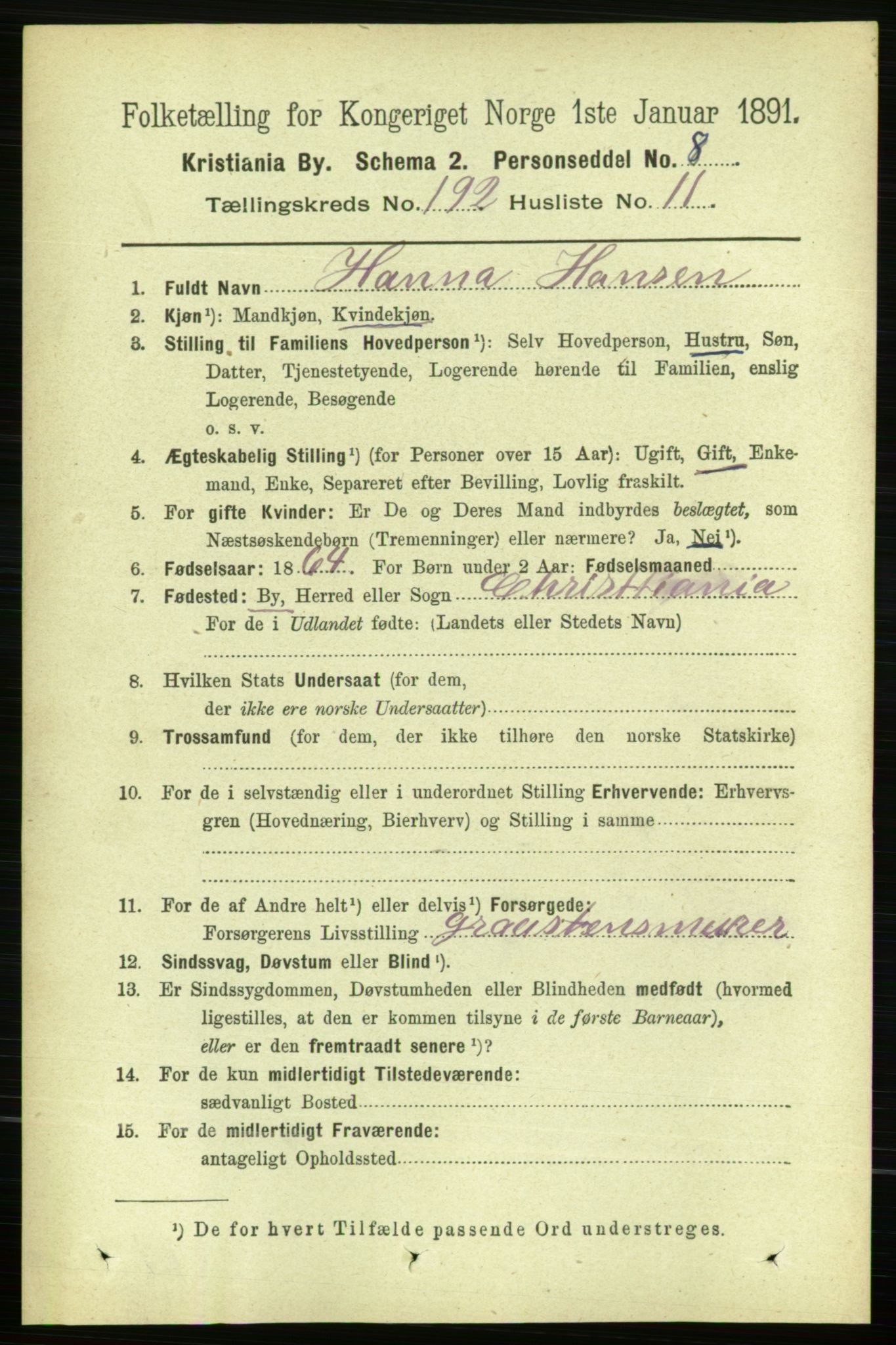 RA, 1891 census for 0301 Kristiania, 1891, p. 115669